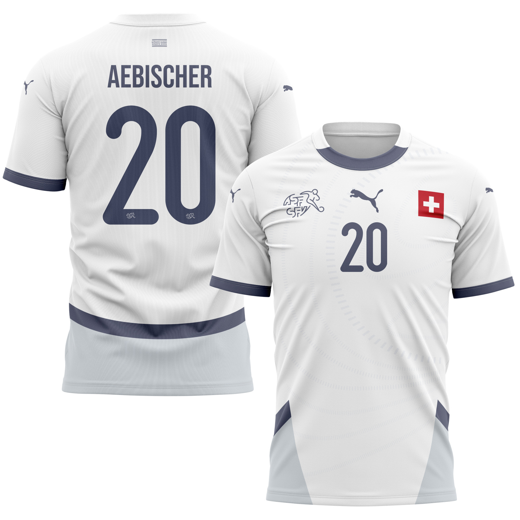 Michel Aebischer 20 Switzerland National Team 2024/25 Away Kits AOP T-shirt - White