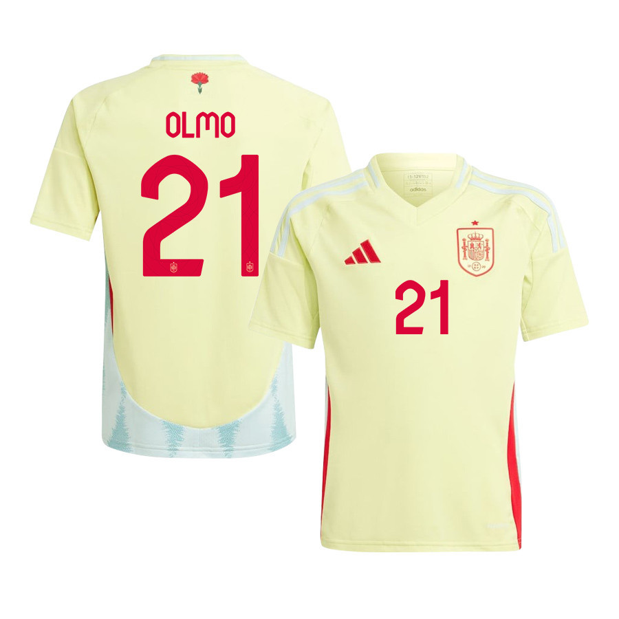 Dani Olmo 21 Spain National Team 2024 Away YOUTH Jersey - Yellow