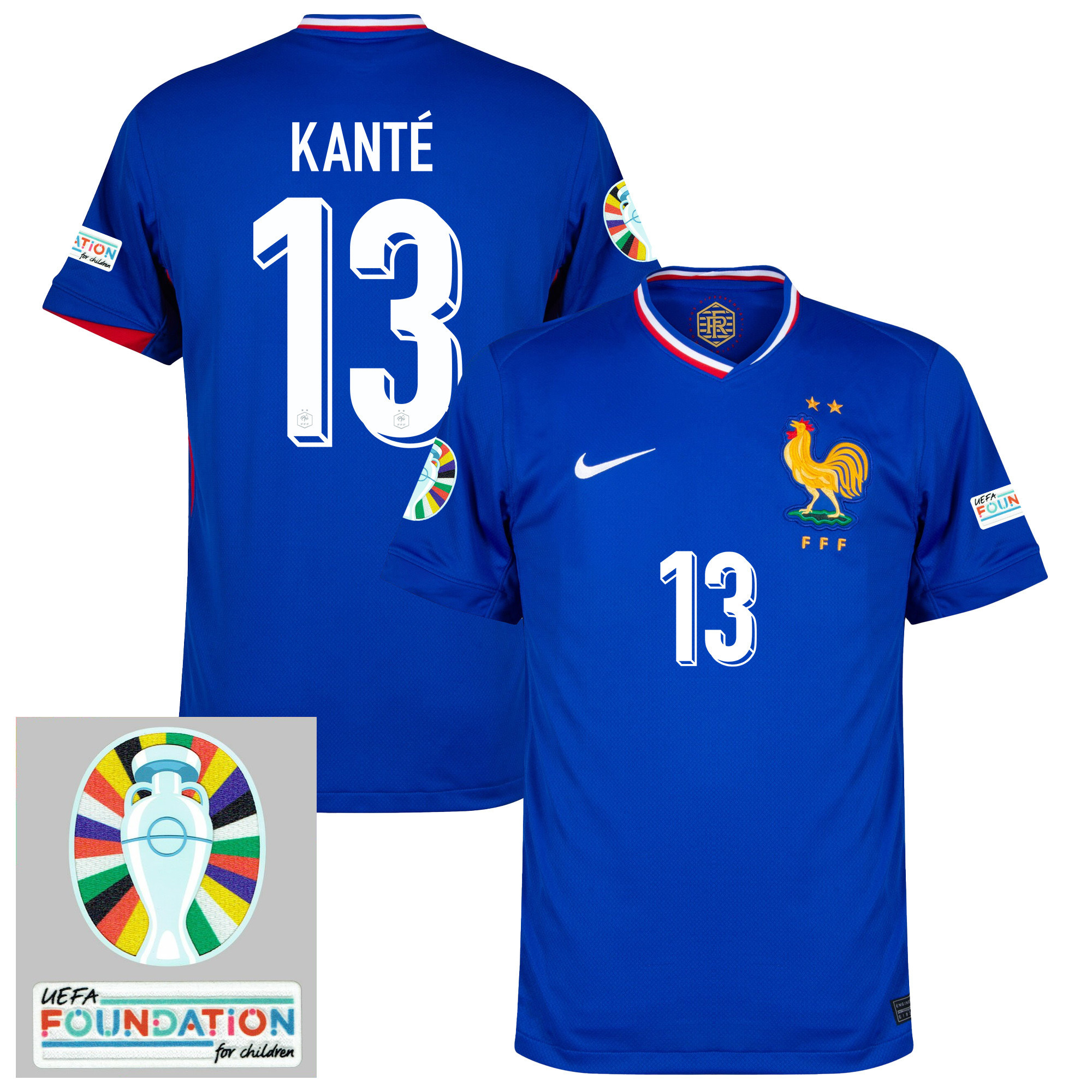 N'Golo Kanté 13 France National Team 2024/25 Home Jersey - Euro UEFA Patch - Men, Blue