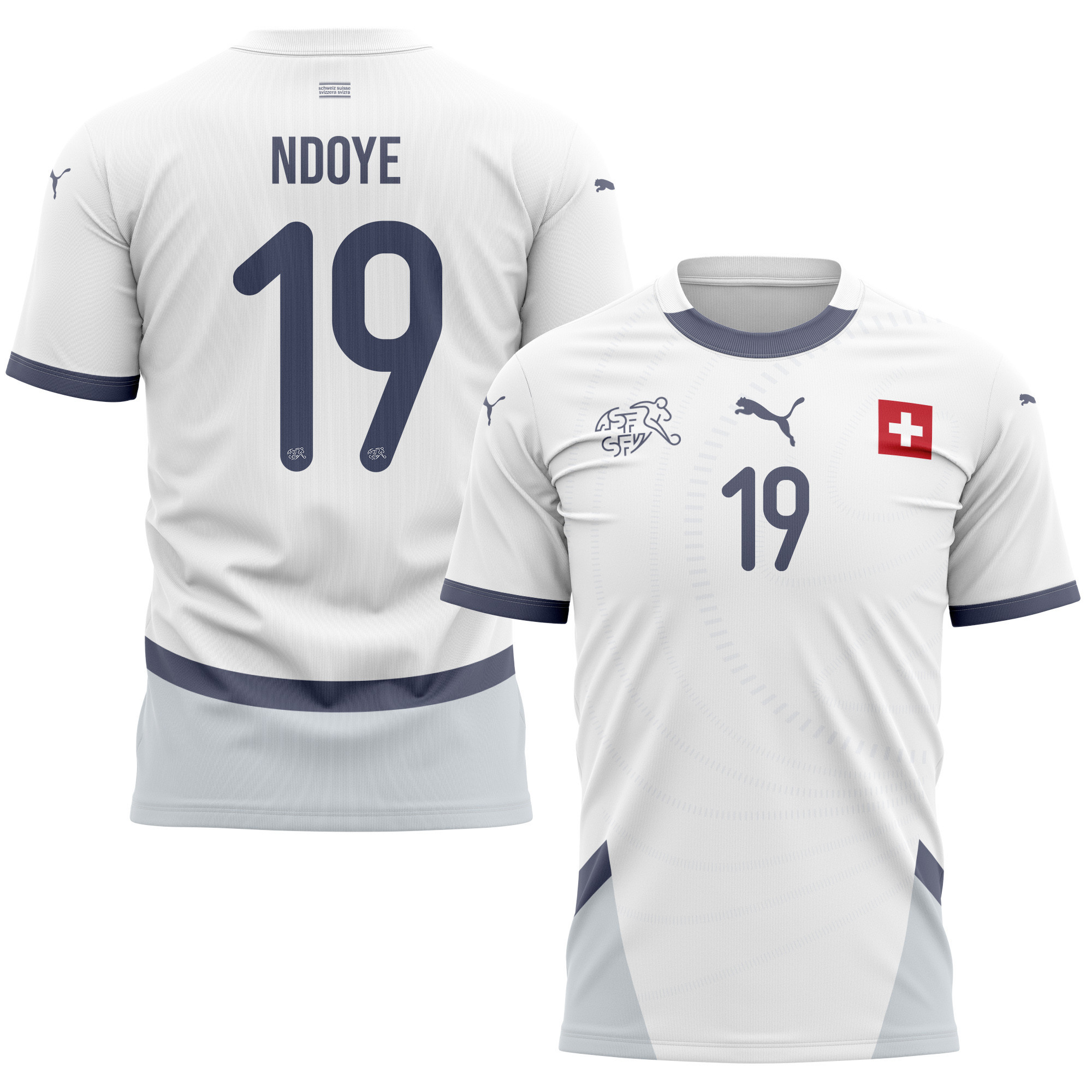 Dan Ndoye 19 Switzerland National Team 2024/25 Away Kits AOP T-shirt - White
