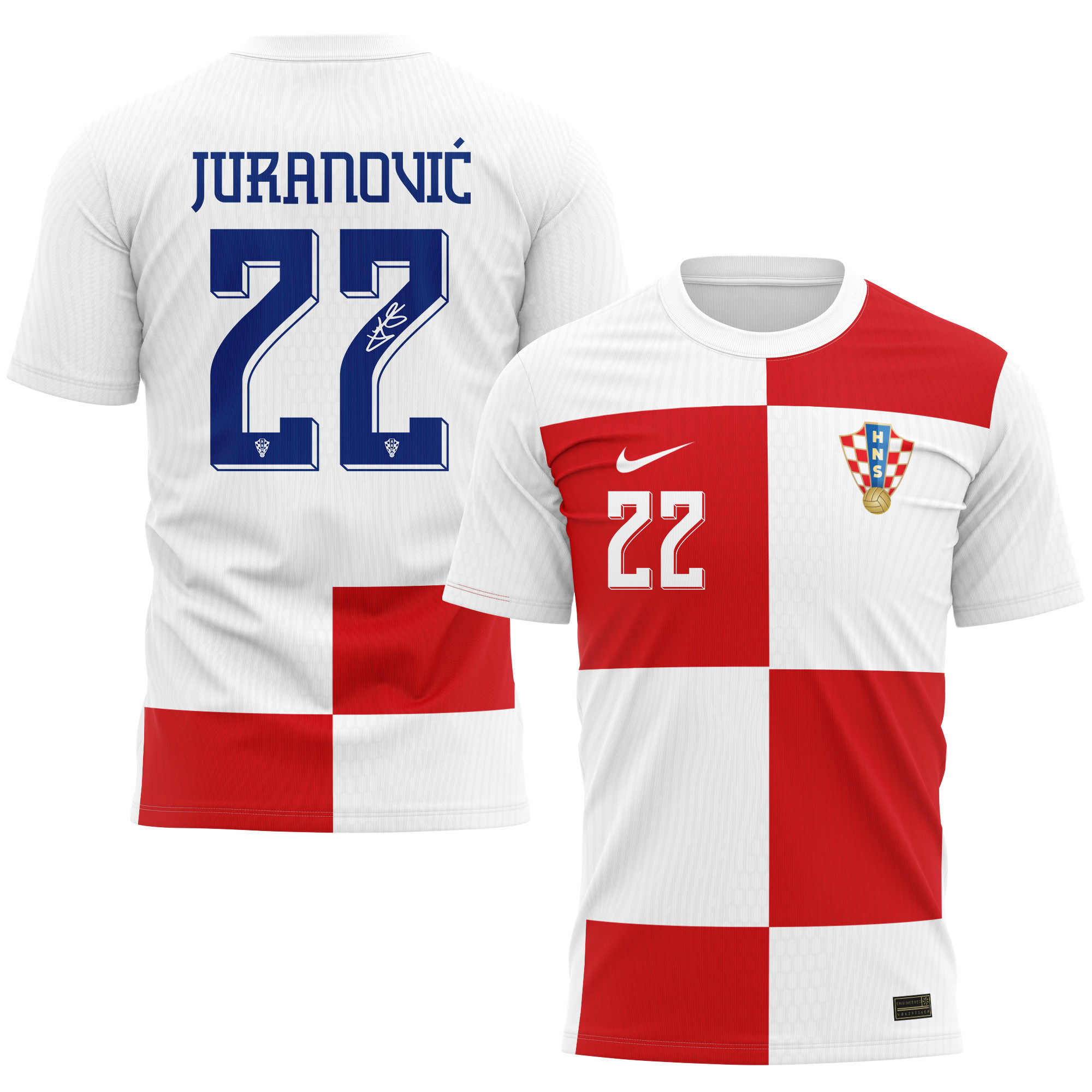 Josip Juranović 22 Signed Croatia National Team 2024/25 Home Kits AOP T-shirt Autographed - White