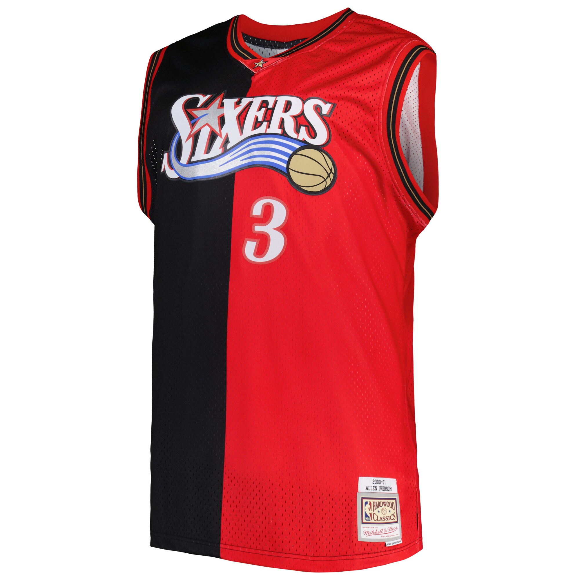 Allen Iverson Philadelphia 76ers Mitchell & Ness Big & Tall Hardwood Classics 2000\/01 Split Swingman Jersey - Black\/Red