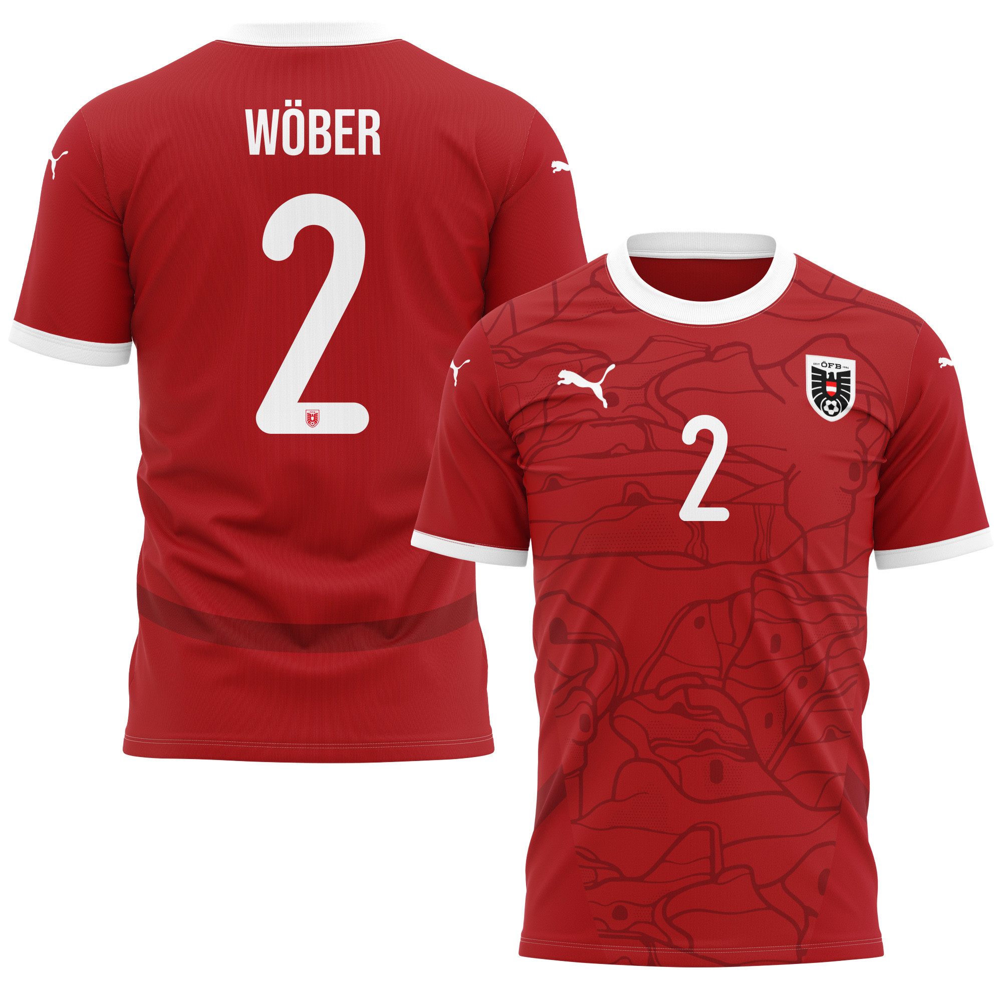 Maximilian Wöber 2 Austria National Team 2024/25 Home Kits AOP T-shirt - Red