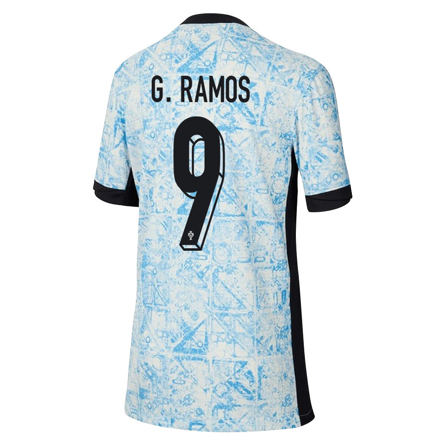 Gonçalo Ramos 9 Portugal National Team 2024/25 Away YOUTH Jersey - Cream/Blue