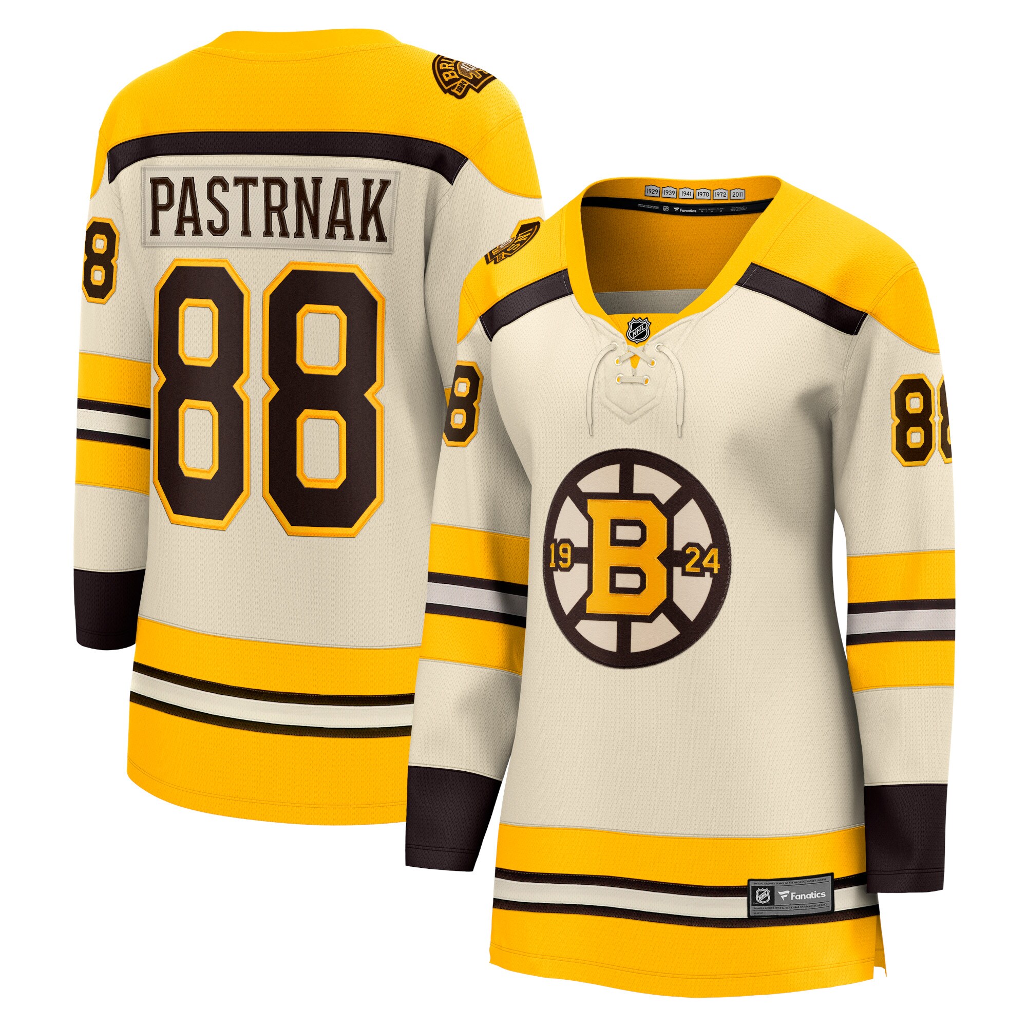 David Pastrnak Boston Bruins Fanatics Women's 100th Anniversary Premier Breakaway Player Jersey - Cream