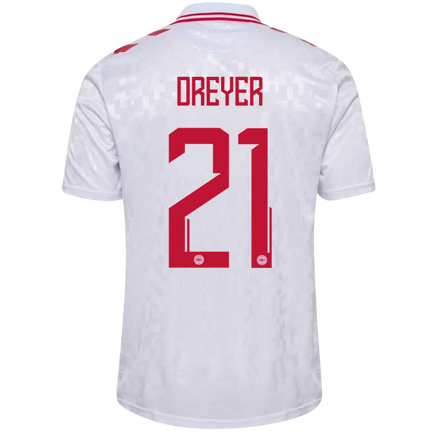 Anders Dreyer 21 Denmark National Team 2024/25 Away Men Jersey - White