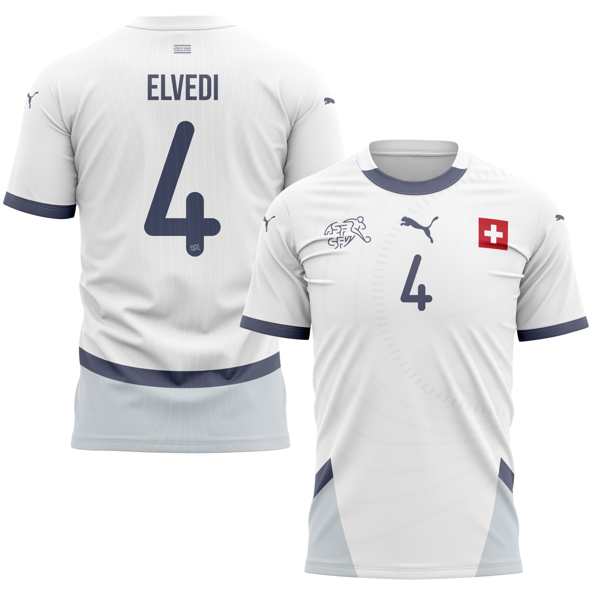 Nico Elvedi 4 Switzerland National Team 2024/25 Away Kits AOP T-shirt - White