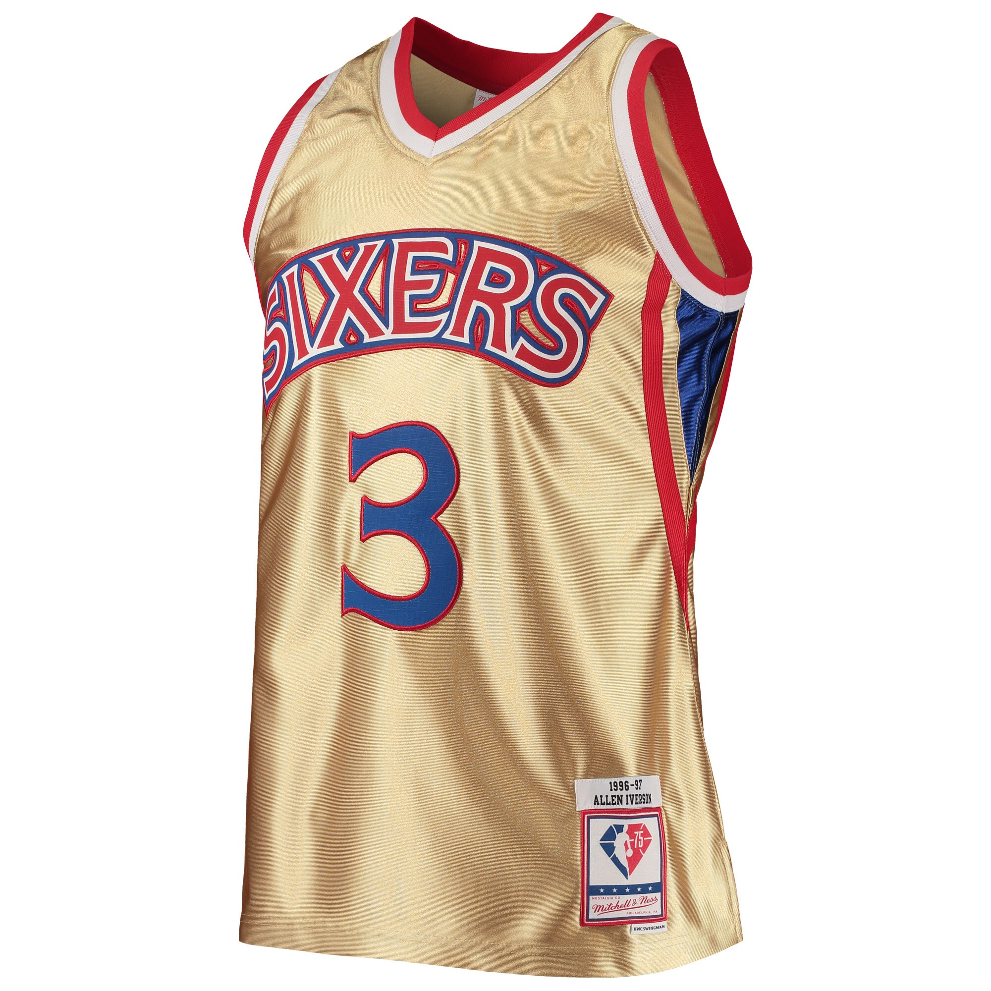 Allen Iverson Philadelphia 76ers Mitchell & Ness 75th Anniversary 1996\/97 Hardwood Classics Swingman Jersey - Gold