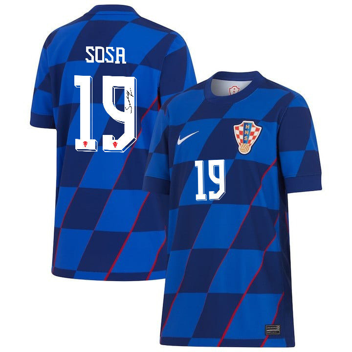 Borna Sosa 19 Signed Croatia National Team 2024 Away YOUTH Jersey Autographed - Navy