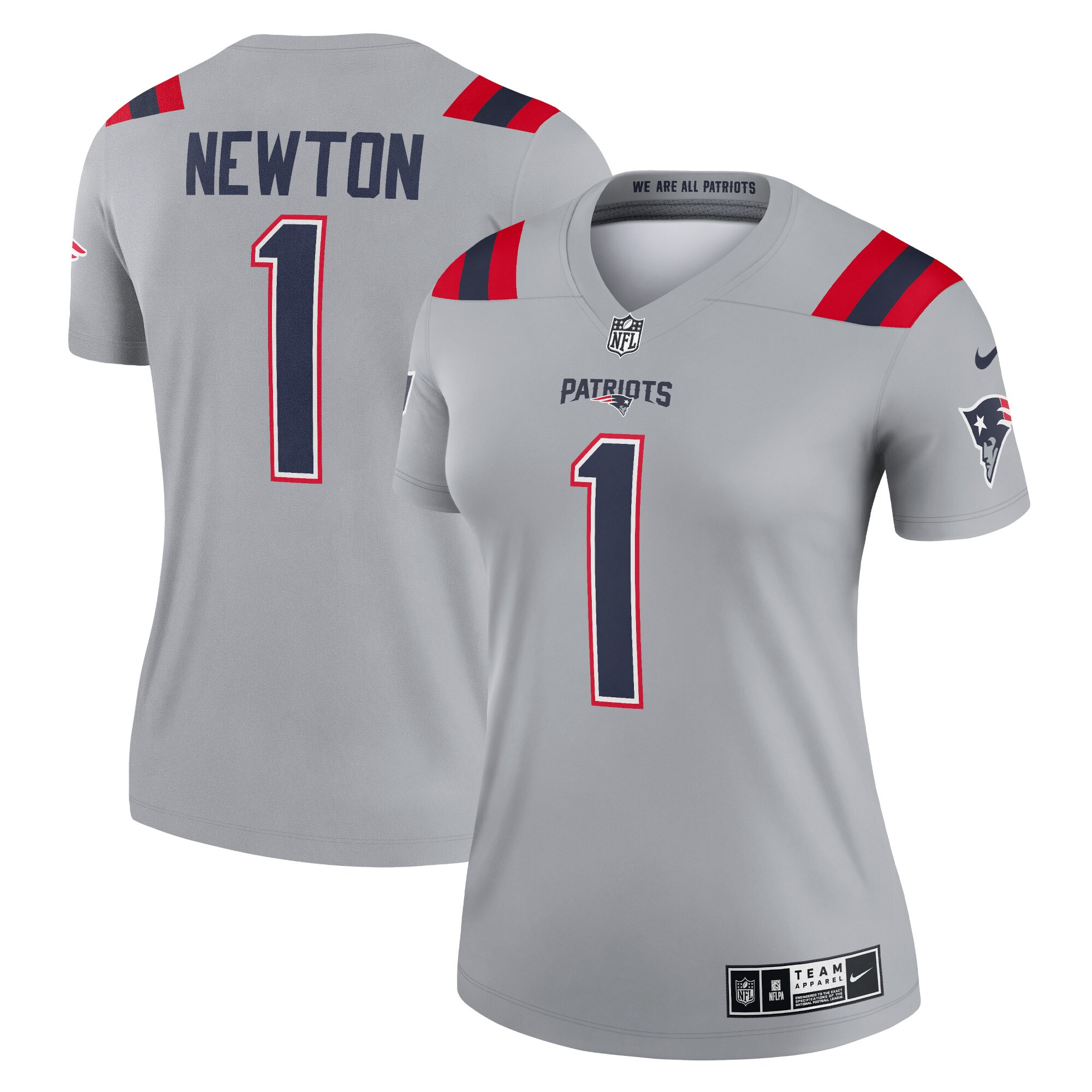 Cam Newton New England Patriots  Women's Inverted Legend Jersey - Gray