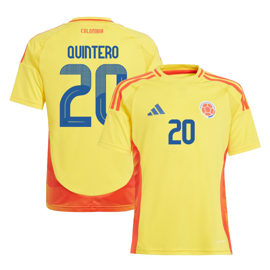 Juan Quintero 20 Colombia National Team 2024/25 Home YOUTH Jersey - Yellow