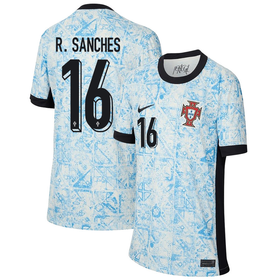 Renato Sanches 16 Portugal National Team 2024/25 Away YOUTH Jersey - Cream/Blue
