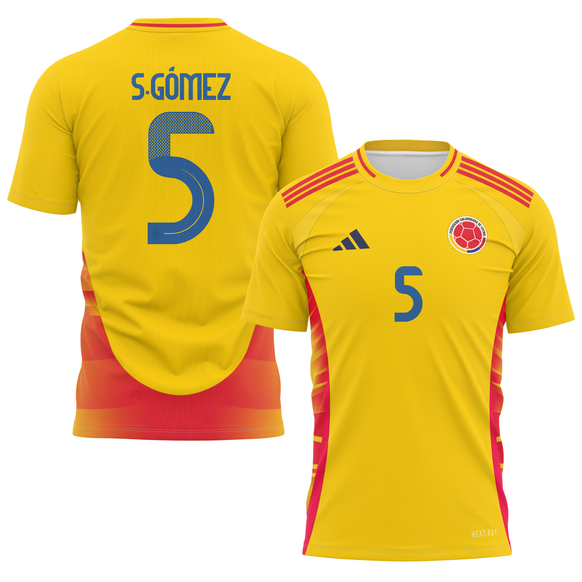 Sebastián Gómez 5 Colombia National Team 2024 Home Kits AOP T-shirt - Yellow