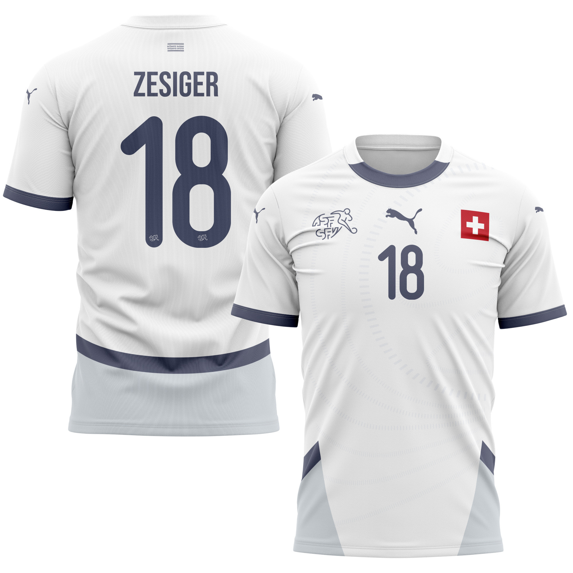 Cédric Zesiger 18 Switzerland National Team 2024/25 Away Kits AOP T-shirt - White