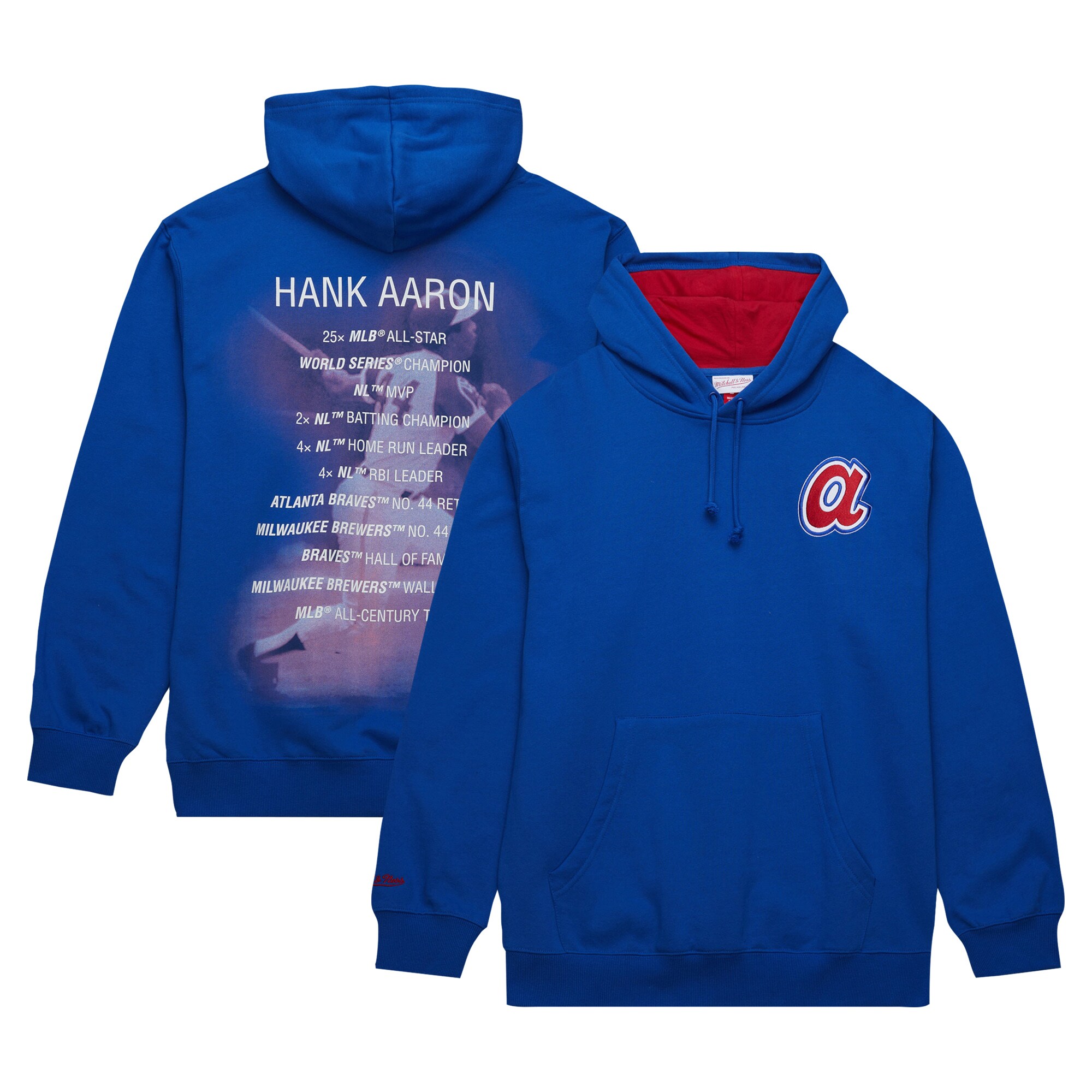 Hank Aaron Atlanta Braves Mitchell & Ness Vintage Logo Name & Number Pullover Hoodie - Royal