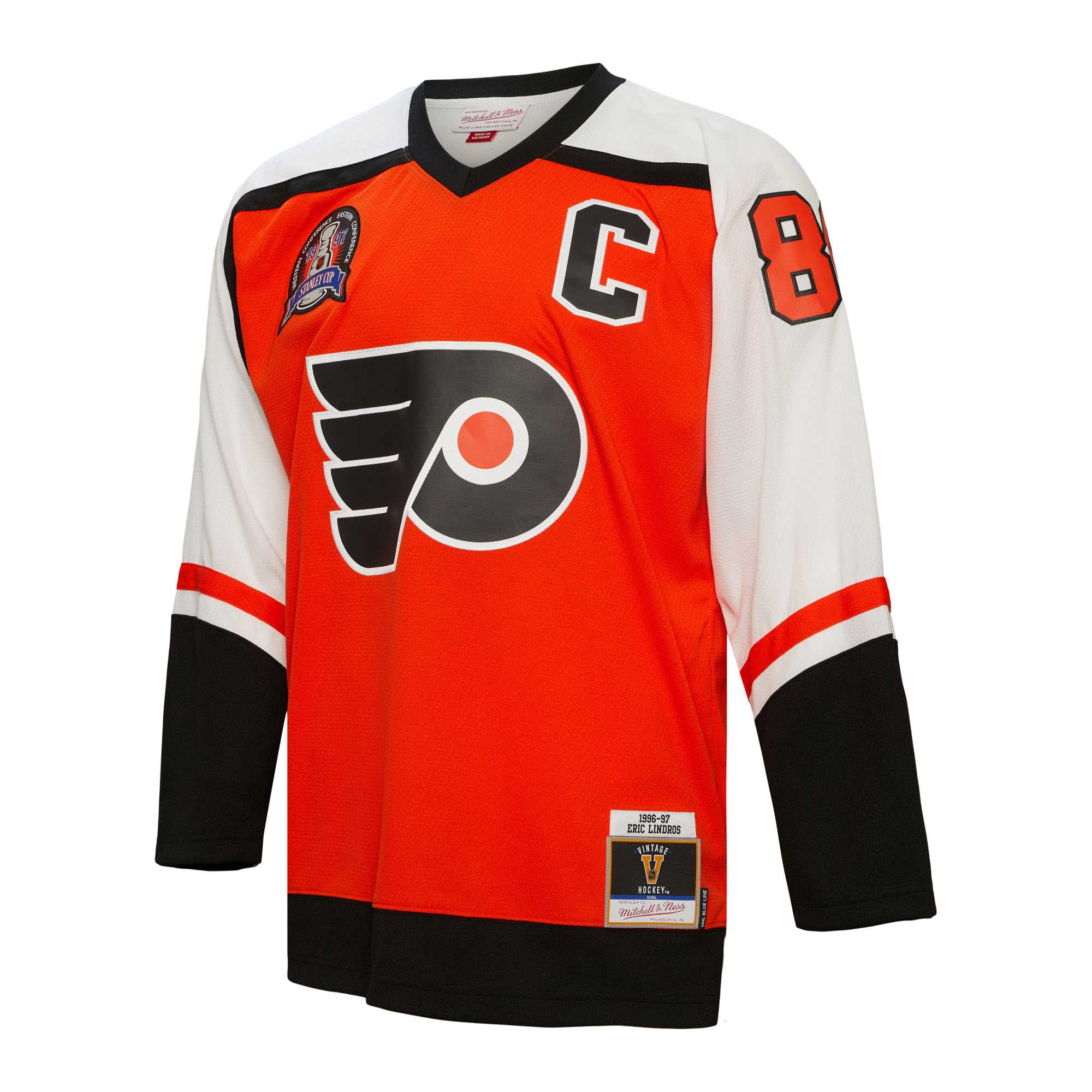 Eric Lindros Philadelphia Flyers Mitchell & Ness Captain Patch 1996\/97 Blue Line Player Jersey - Orange