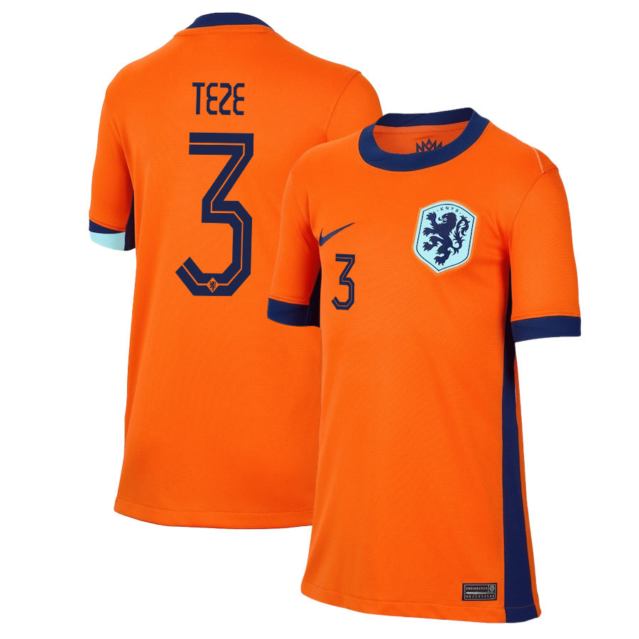 Jordan Teze 3 Netherlands National Team 2024/25 Home YOUTH Jersey - Orange