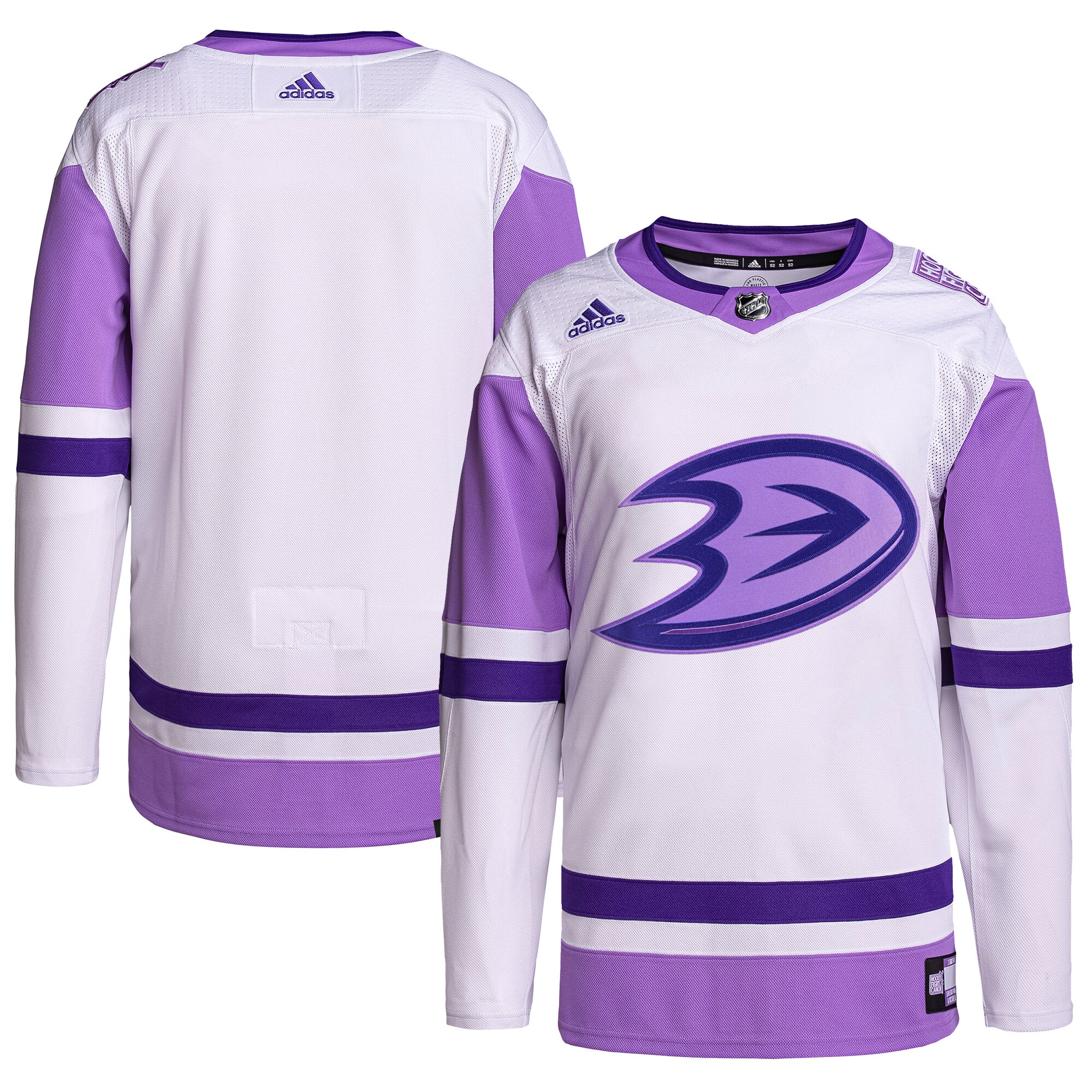 Anaheim Ducks adidas Hockey Fights Cancer Primegreen Authentic Blank Practice Jersey - White\/Purple