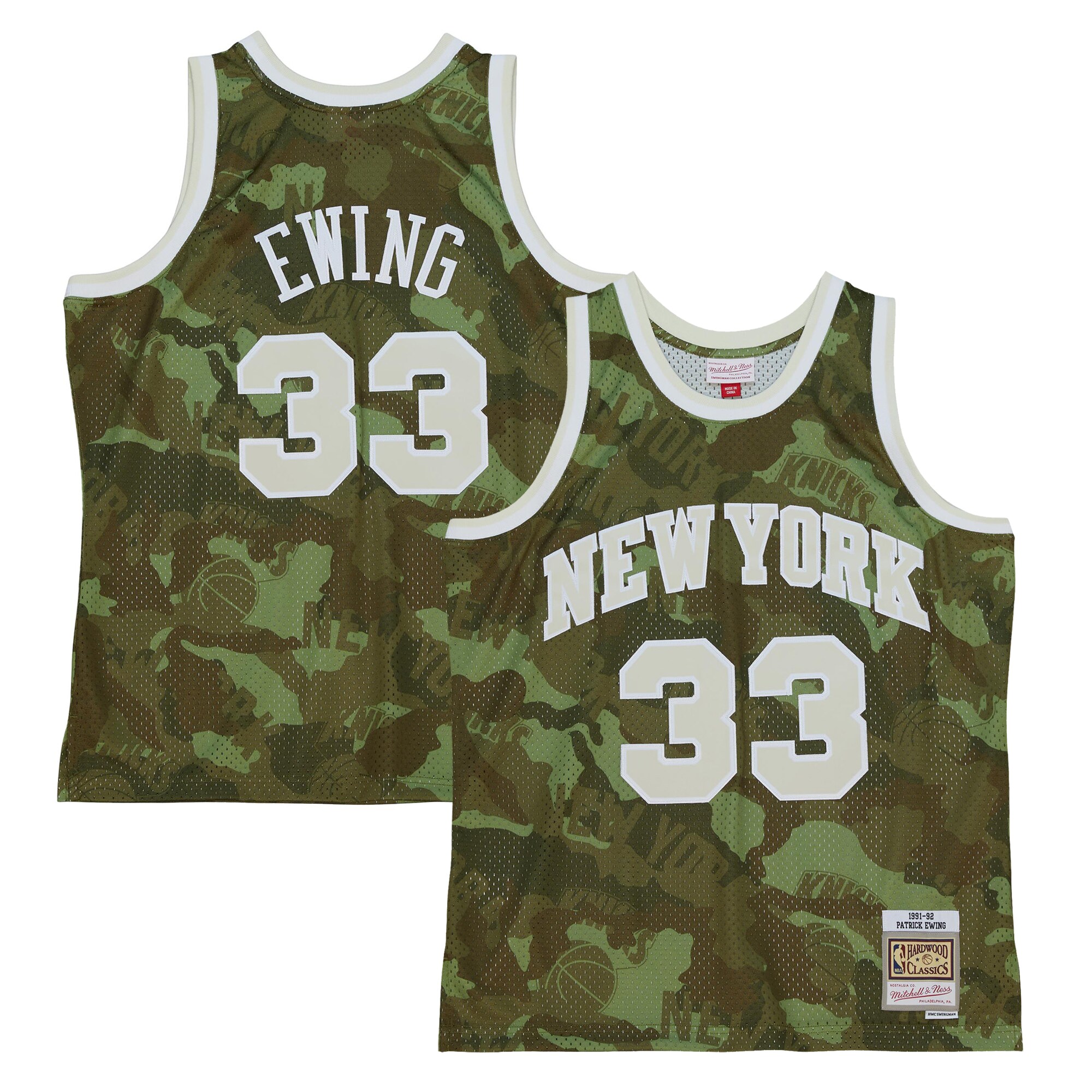 Patrick Ewing New York Knicks Mitchell & Ness Hardwood Classics 1991\/92 Ghost Green Swingman Jersey - Camo