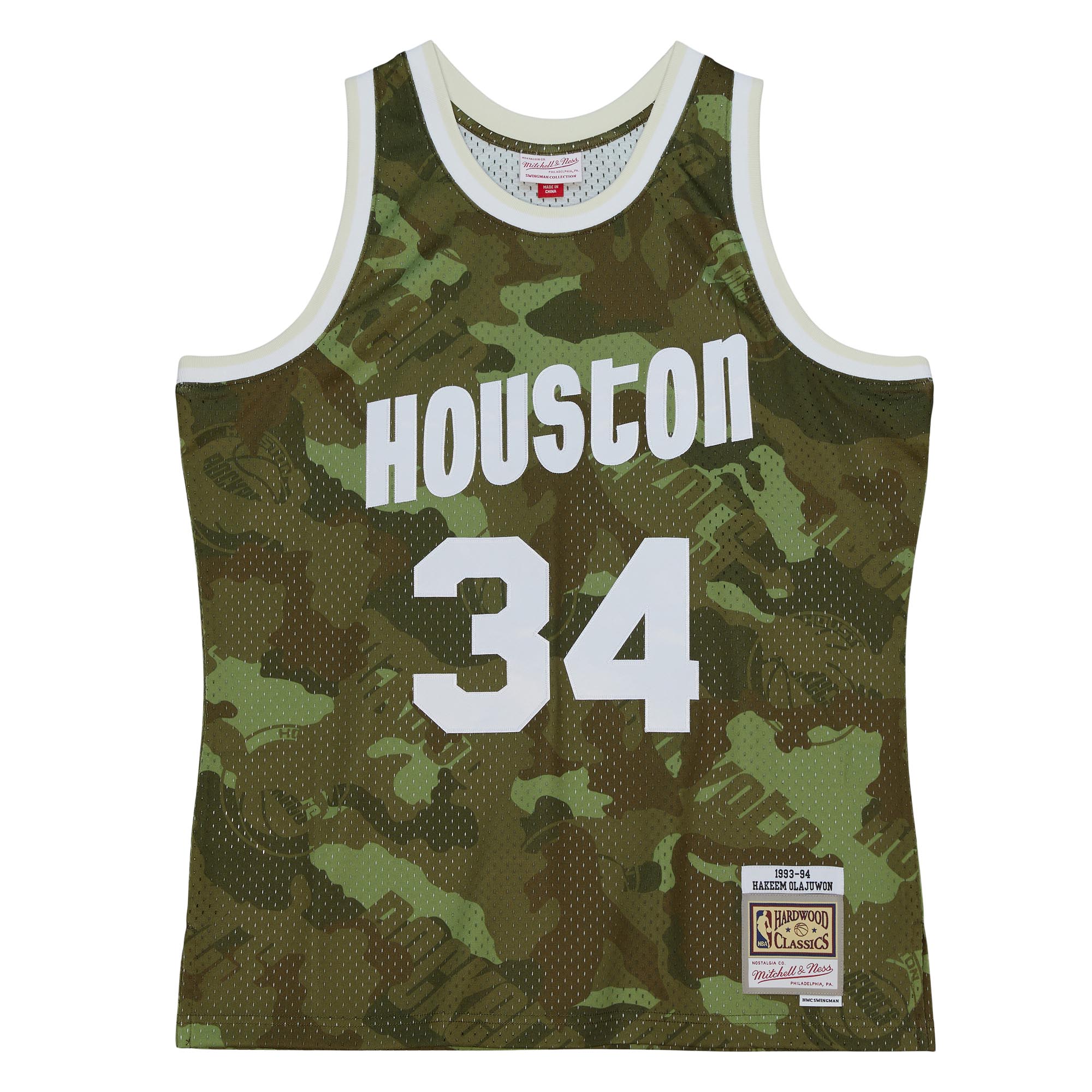 Hakeem Olajuwon Houston Rockets Mitchell & Ness Hardwood Classics 1993\/94 Ghost Green Swingman Jersey - Camo