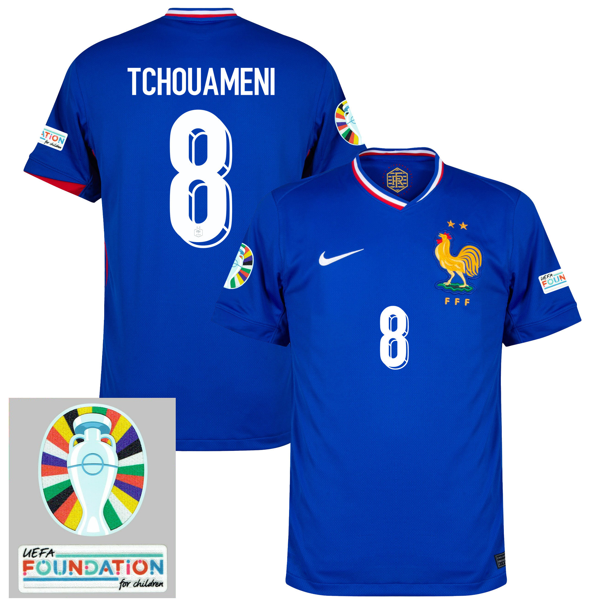 Aurélien Tchouameni 8 France National Team 2024/25 Home Jersey - Euro UEFA Patch - Men, Blue