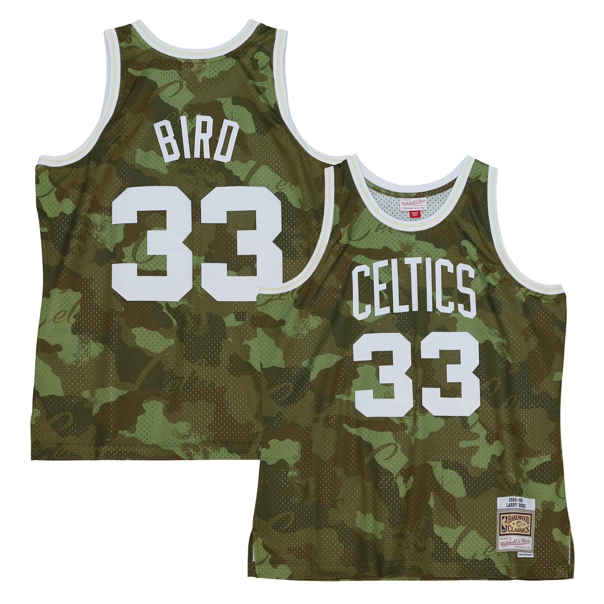 Larry Bird Boston Celtics Mitchell & Ness Hardwood Classics 1985\/86 Ghost Green Swingman Jersey - Camo