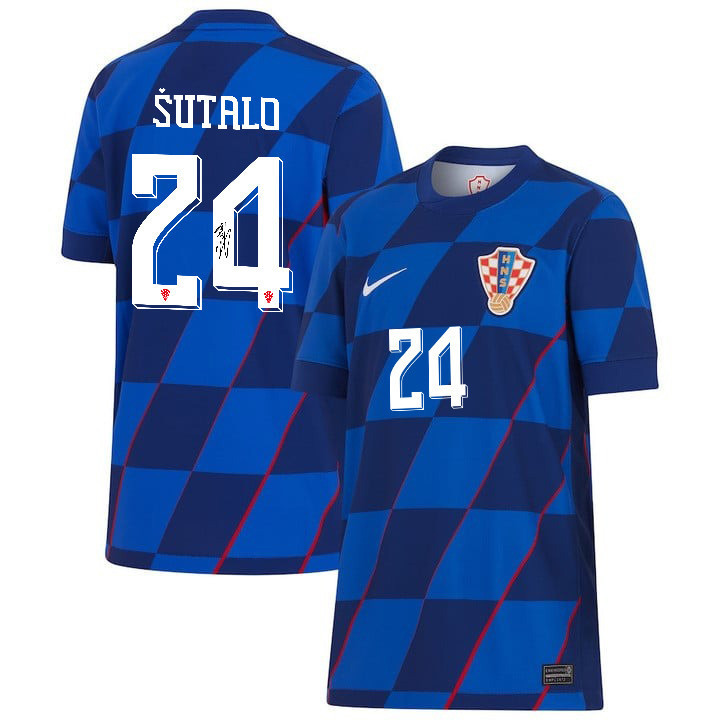 Josip Šutalo 24 Signed Croatia National Team 2024 Away YOUTH Jersey Autographed - Navy