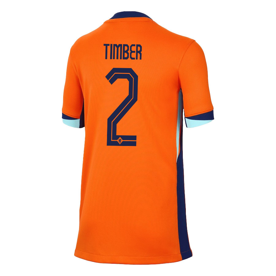 Jurriën Timber 2 Netherlands National Team 2024/25 Home YOUTH Jersey - Orange