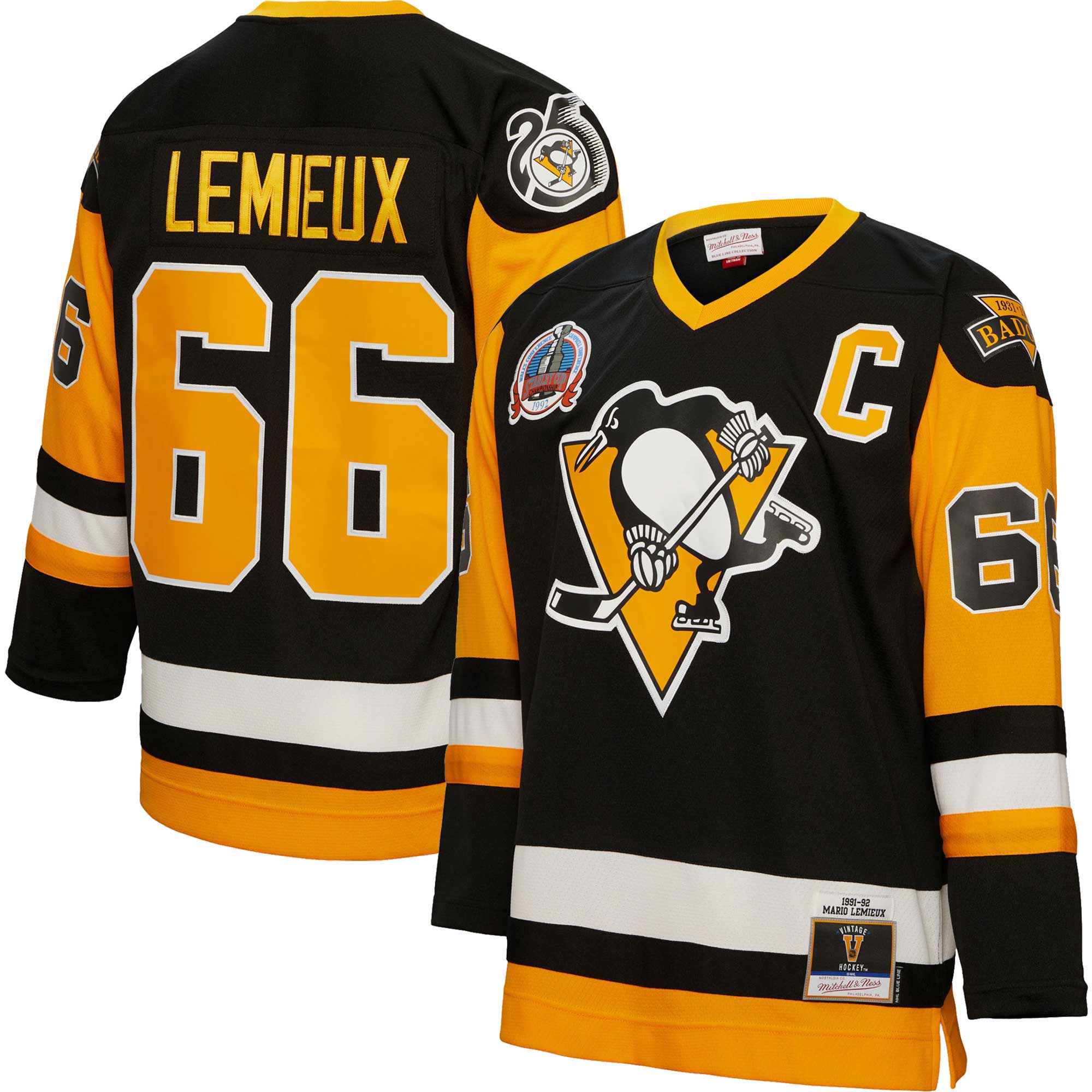 Mario Lemieux Pittsburgh Penguins Mitchell & Ness Captain Patch 1991\/92 Blue Line Player Jersey - Black