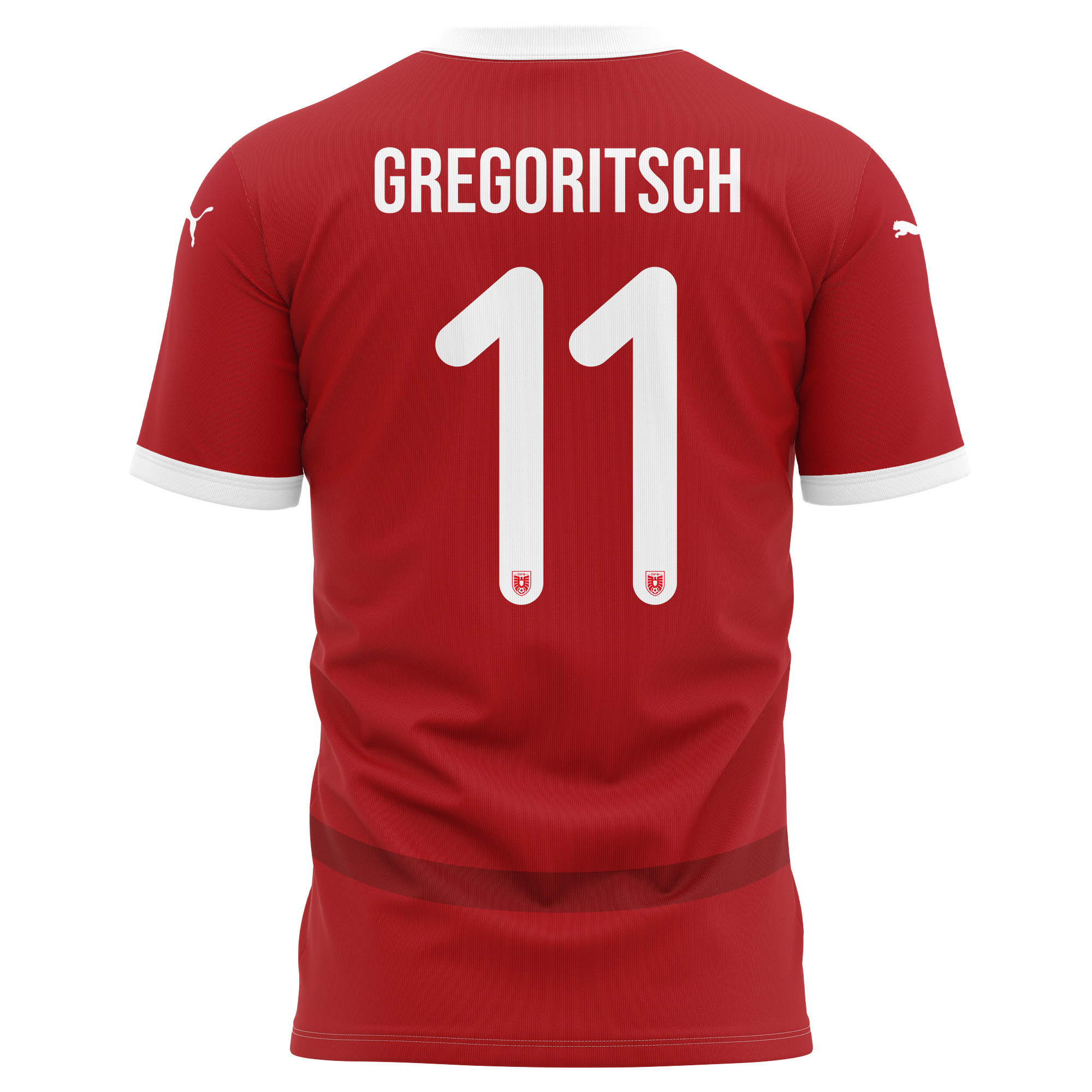 Michael Gregoritsch 11 Austria National Team 2024/25 Home Kits AOP T-shirt - Red
