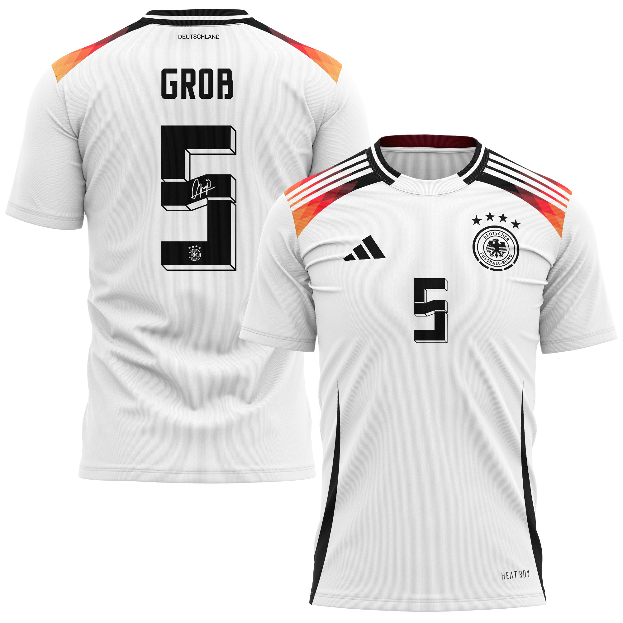 Pascal Groß 5 Signed Germany National Team 2024 Home Kits AOP T-shirt Autographed- White