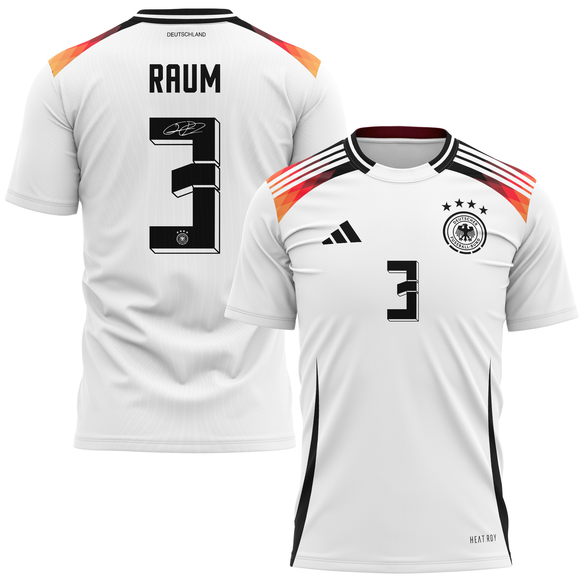 David Raum 3 Signed Germany National Team 2024 Home Kits AOP T-shirt Autographed- White