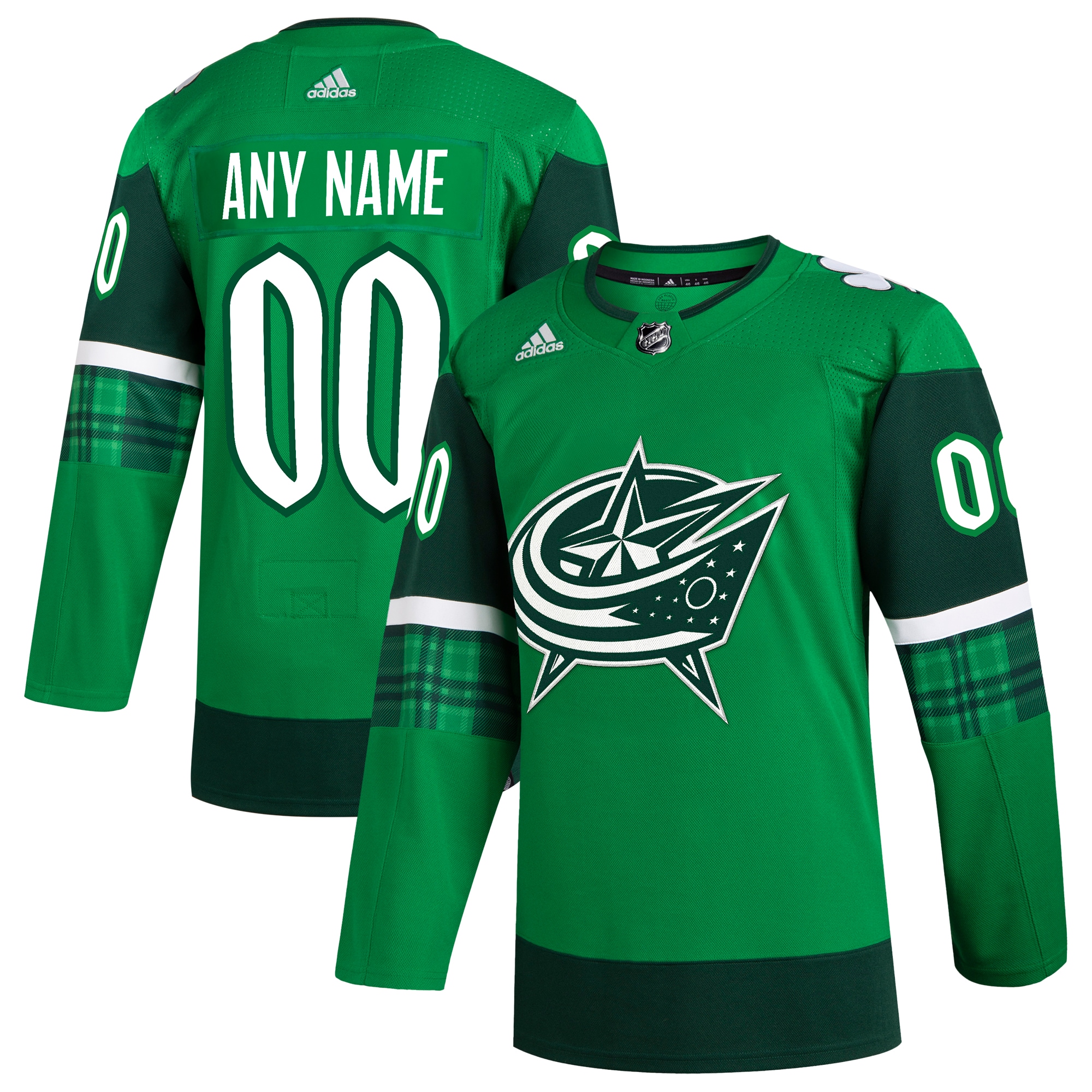 Columbus Blue Jackets adidas St. Patrick's Day Authentic Custom Jersey - Kelly Green