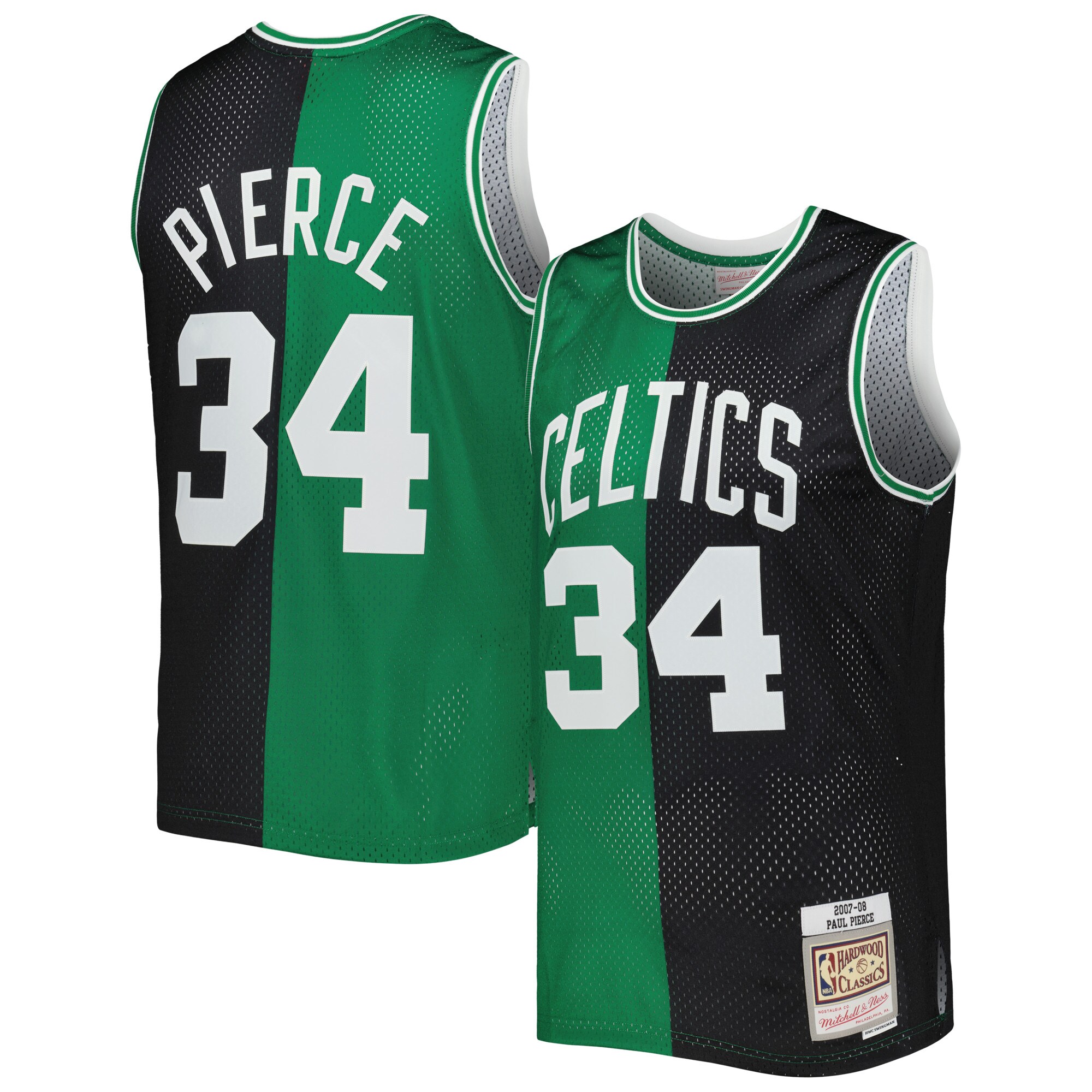 Paul Pierce Boston Celtics Mitchell & Ness Hardwood Classics 2007\/08 Split Swingman Jersey - Black\/Kelly Green