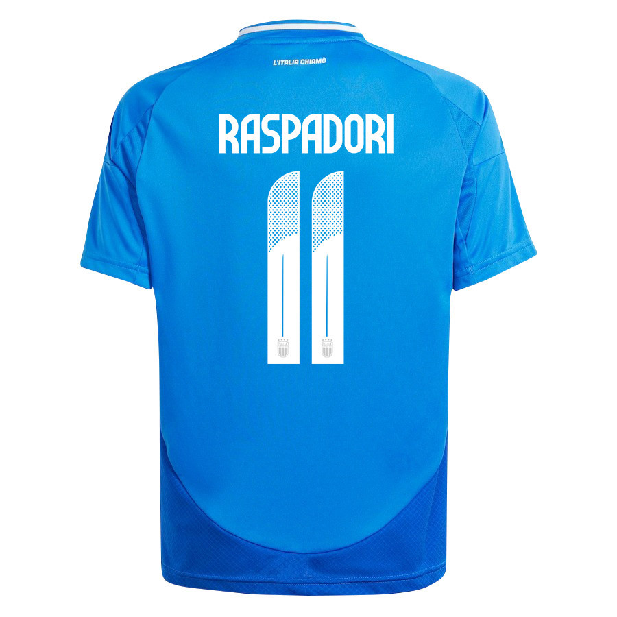 Giacomo Raspadori 11 Italy National Team 2024/25 Home YOUTH Jersey - Blue