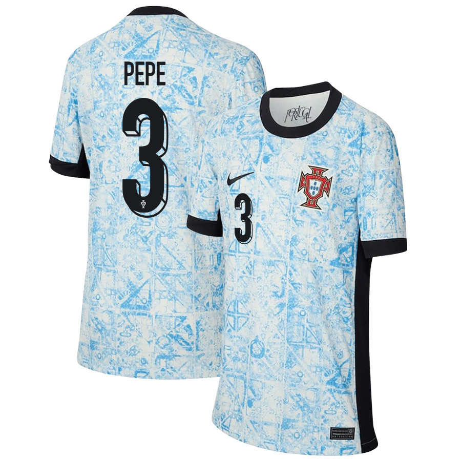 Pepe 3 Portugal National Team 2024/25 Away YOUTH Jersey - Cream/Blue
