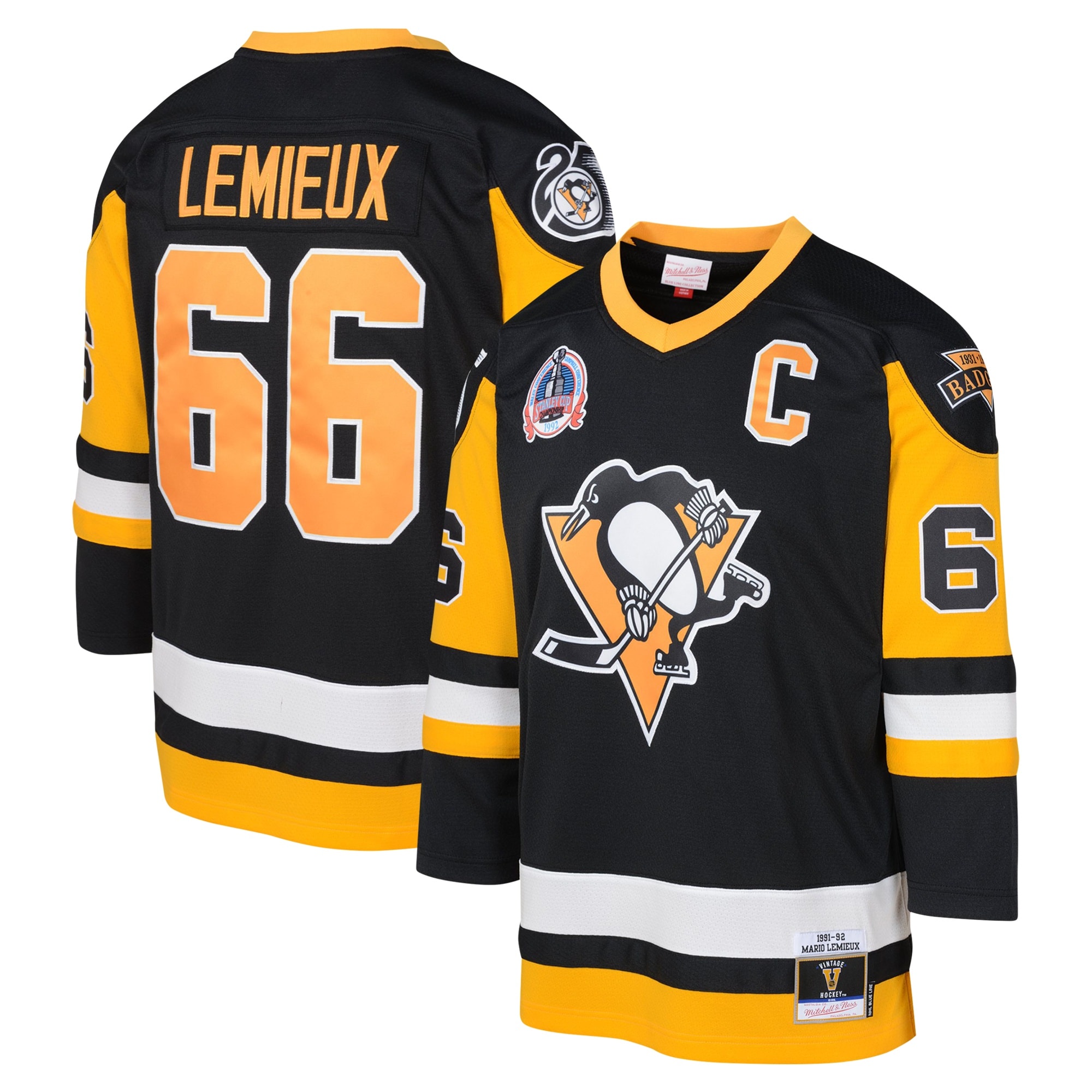 Mario Lemieux Pittsburgh Penguins Mitchell & Ness Youth 1991-92 Blue Line Player Jersey - Black