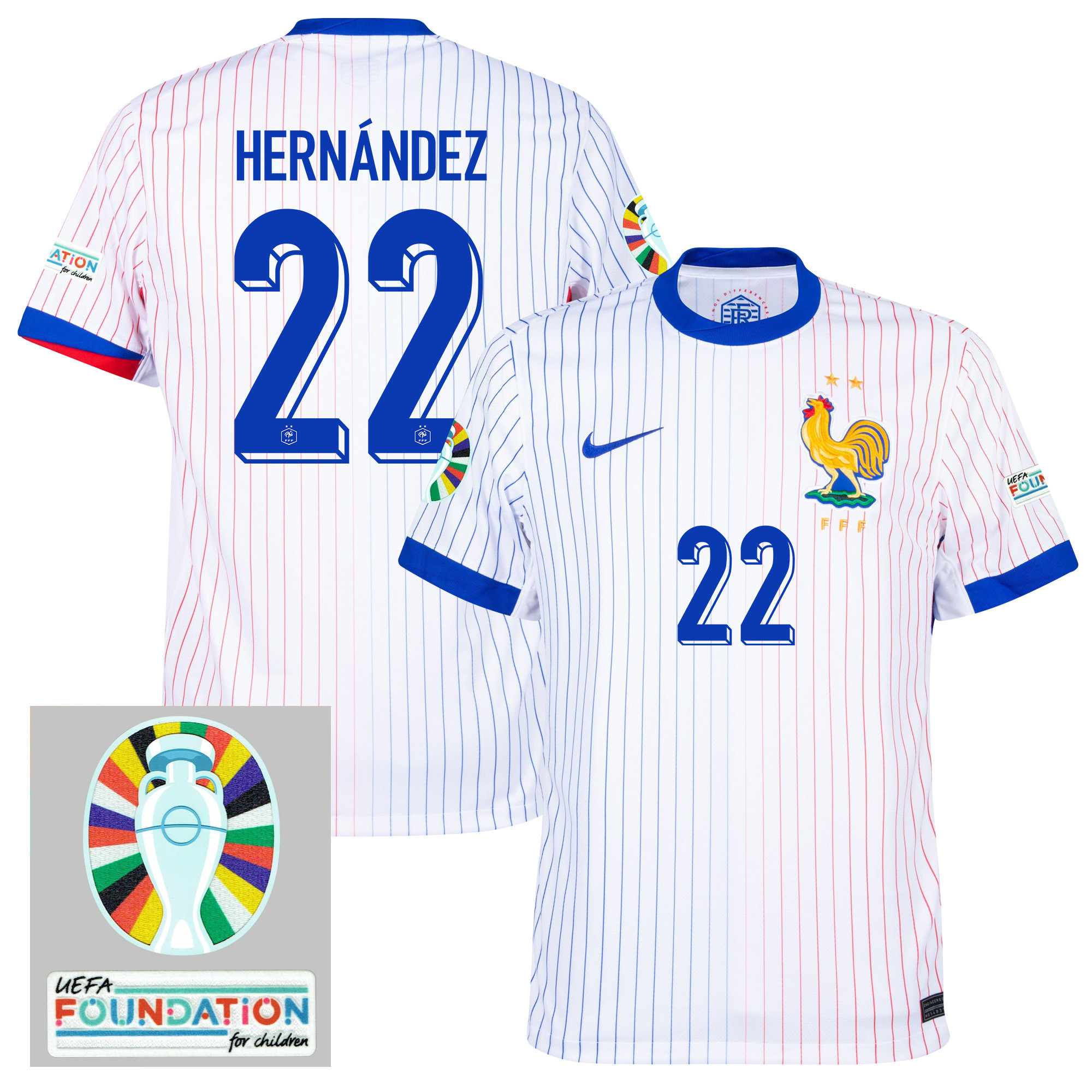 Theo Hernández 22 France National Team 2024/25 Away Jersey - Euro UEFA Patch - Men, White