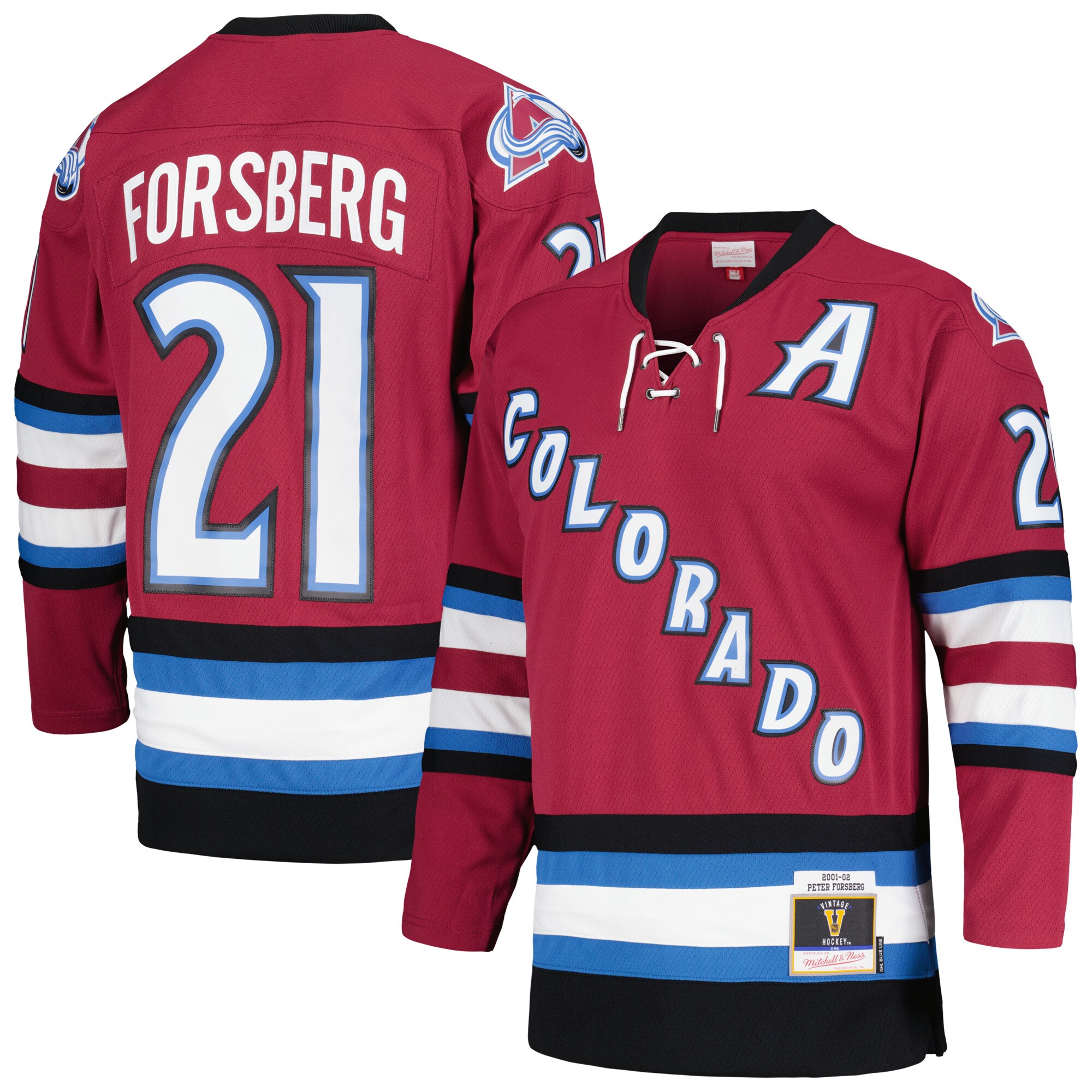 Peter Forsberg Colorado Avalanche Mitchell & Ness  2001\/02 Alternate Captain Blue Line Player Jersey - Maroon