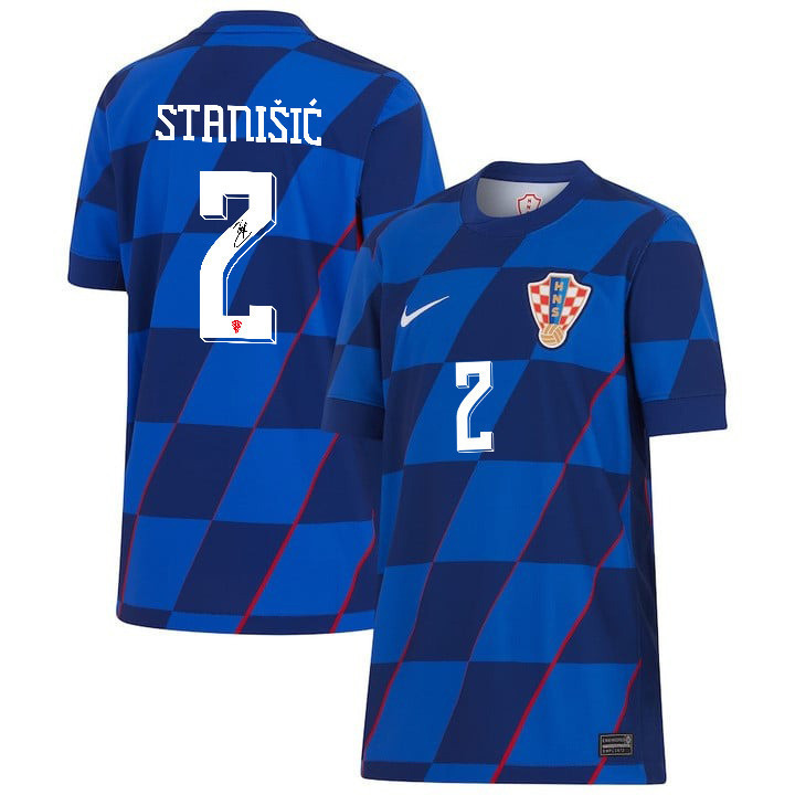 Josip Stanišić 2 Signed Croatia National Team 2024 Away YOUTH Jersey Autographed - Navy