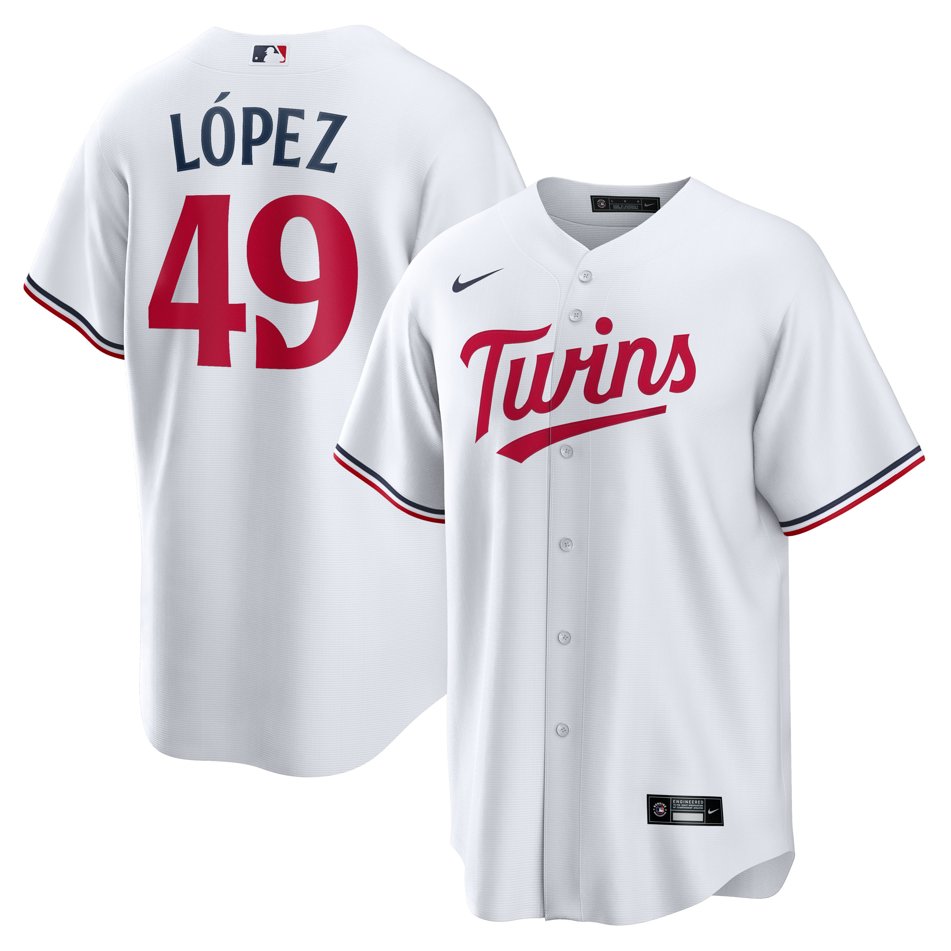 Pablo L\u00c3\u00b3pez Minnesota Twins  Home  Replica Player Jersey - White