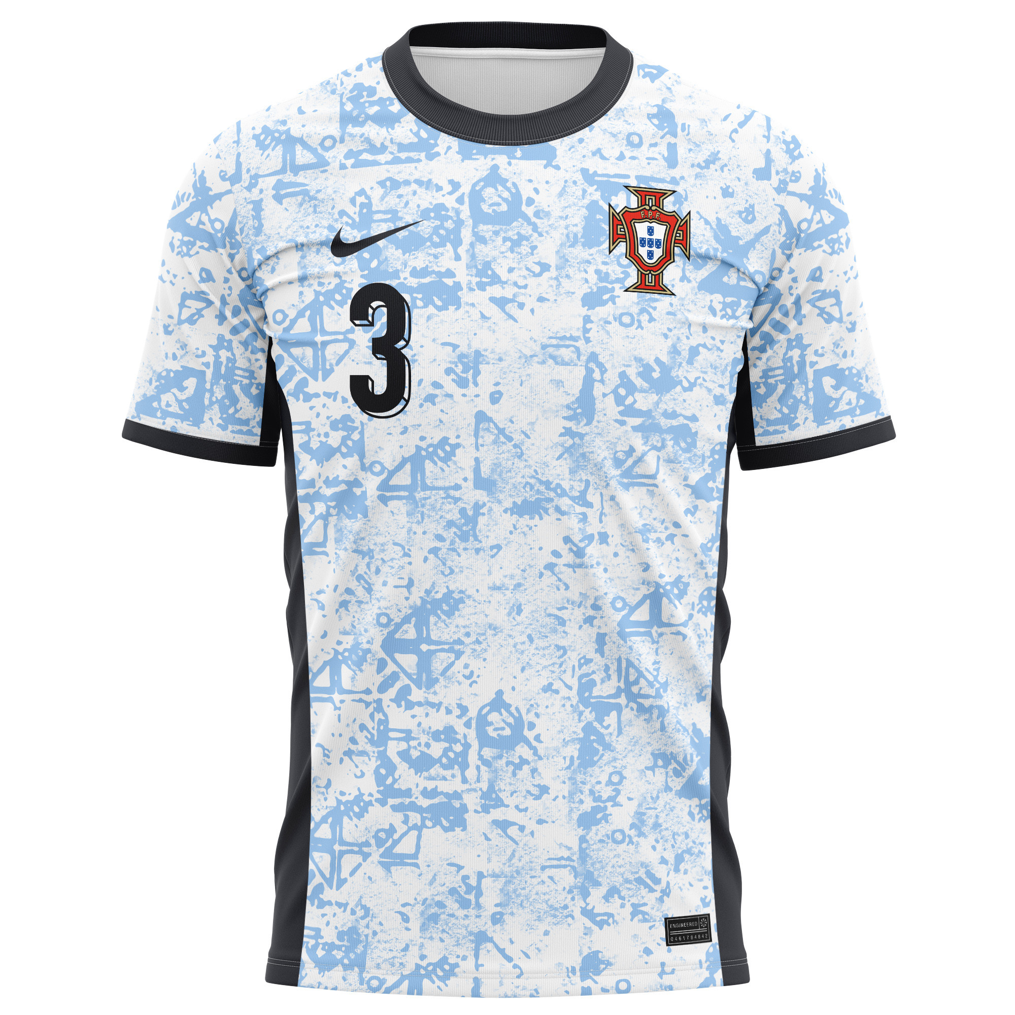 Pepe 3 Portugal National Team 2024/25 Away Kits AOP T-shirt - Cream/Blue