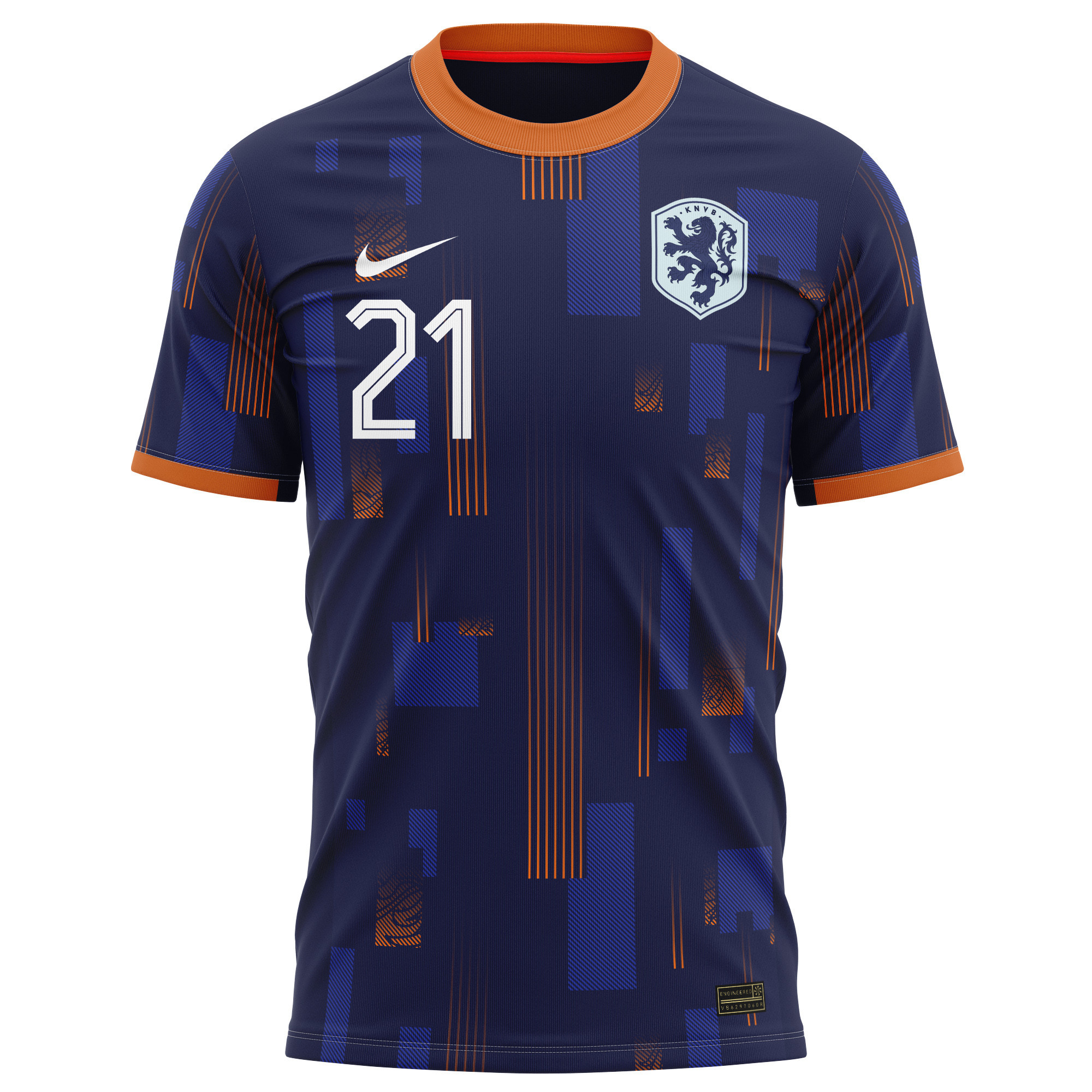 Jerdy Schouten 21 Netherlands National Team 2024 Away Kits AOP T-shirt - Navy