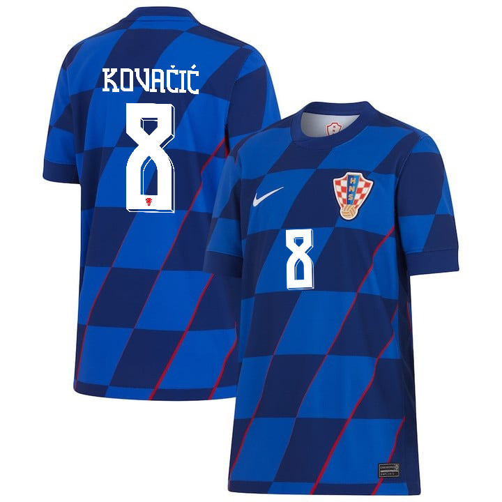 Mateo Kovačić 8 Croatia National Team 2024 Away YOUTH Jersey - Blue