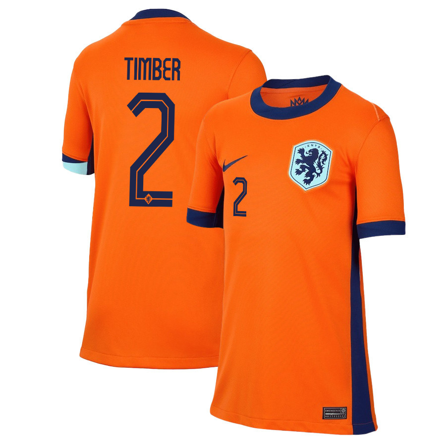 Jurriën Timber 2 Netherlands National Team 2024/25 Home YOUTH Jersey - Orange