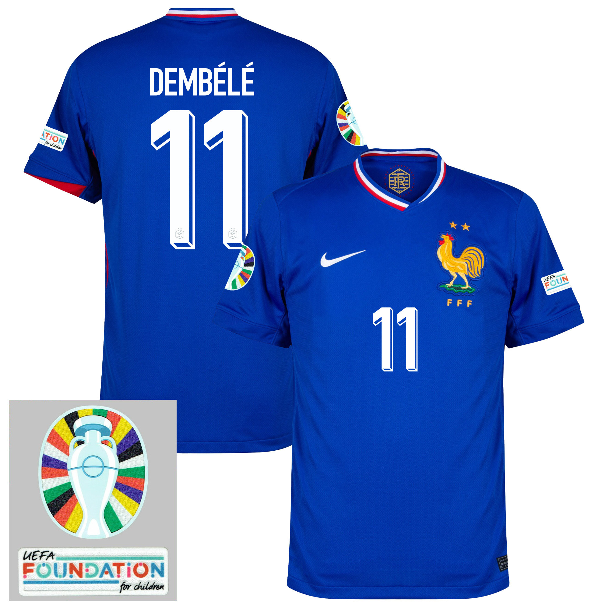 Ousmane Dembélé 11 France National Team 2024/25 Home Jersey - Euro UEFA Patch - Men, Blue