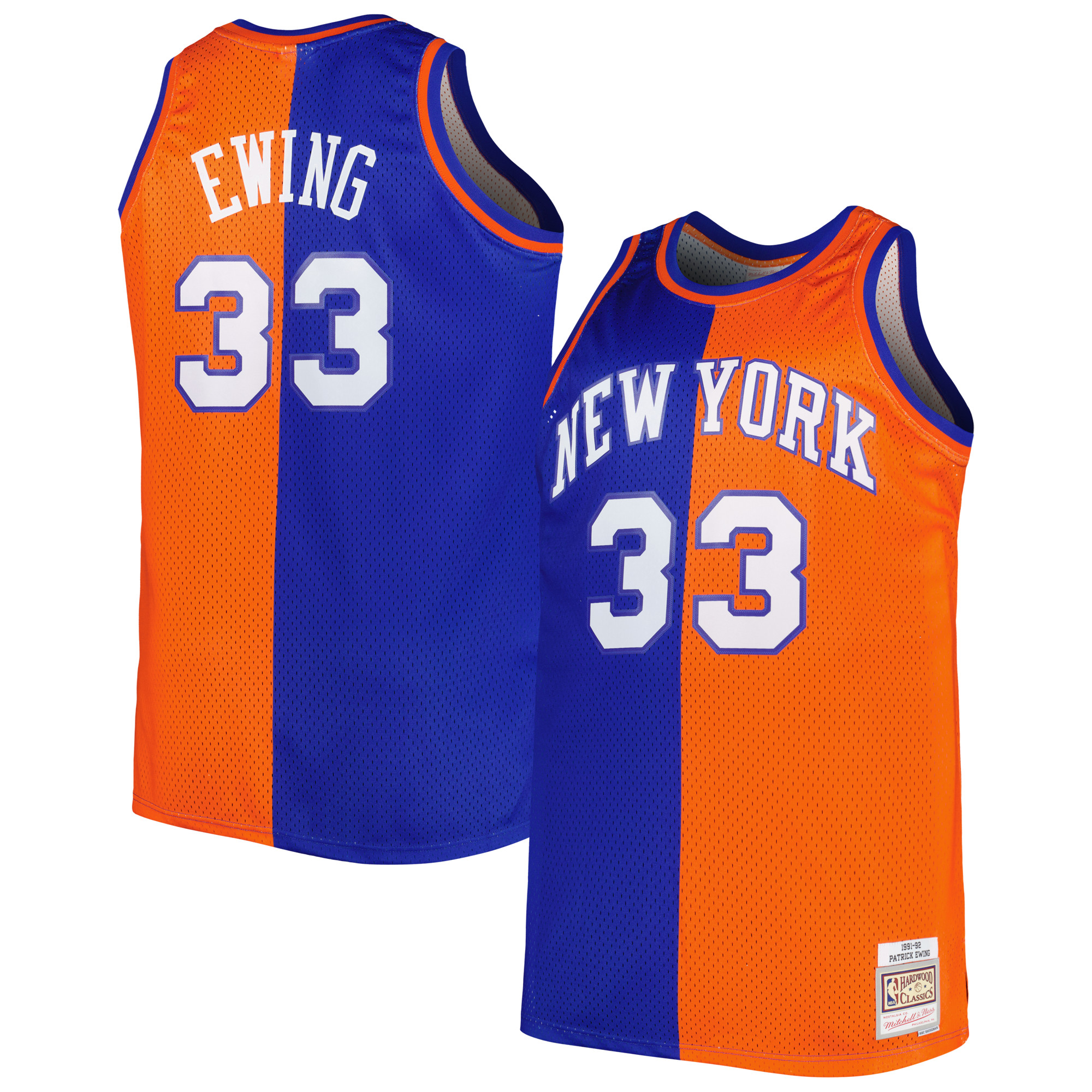 Patrick Ewing New York Knicks Mitchell & Ness Big & Tall Hardwood Classics 1991\/92 Split Swingman Jersey - Blue\/Orange