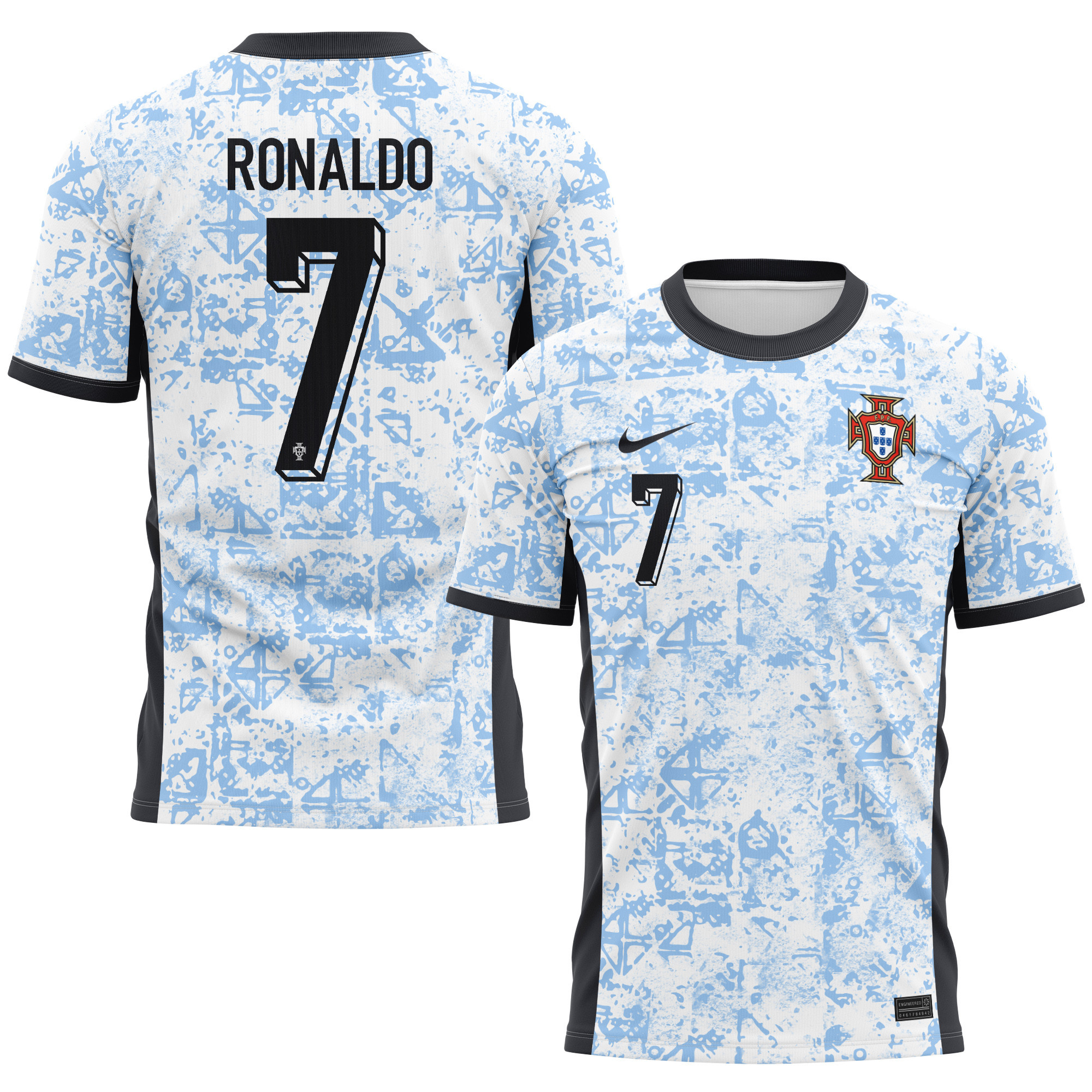 Cristiano Ronaldo 7 Portugal National Team 2024/25 Away Kits AOP T-shirt - Cream/Blue