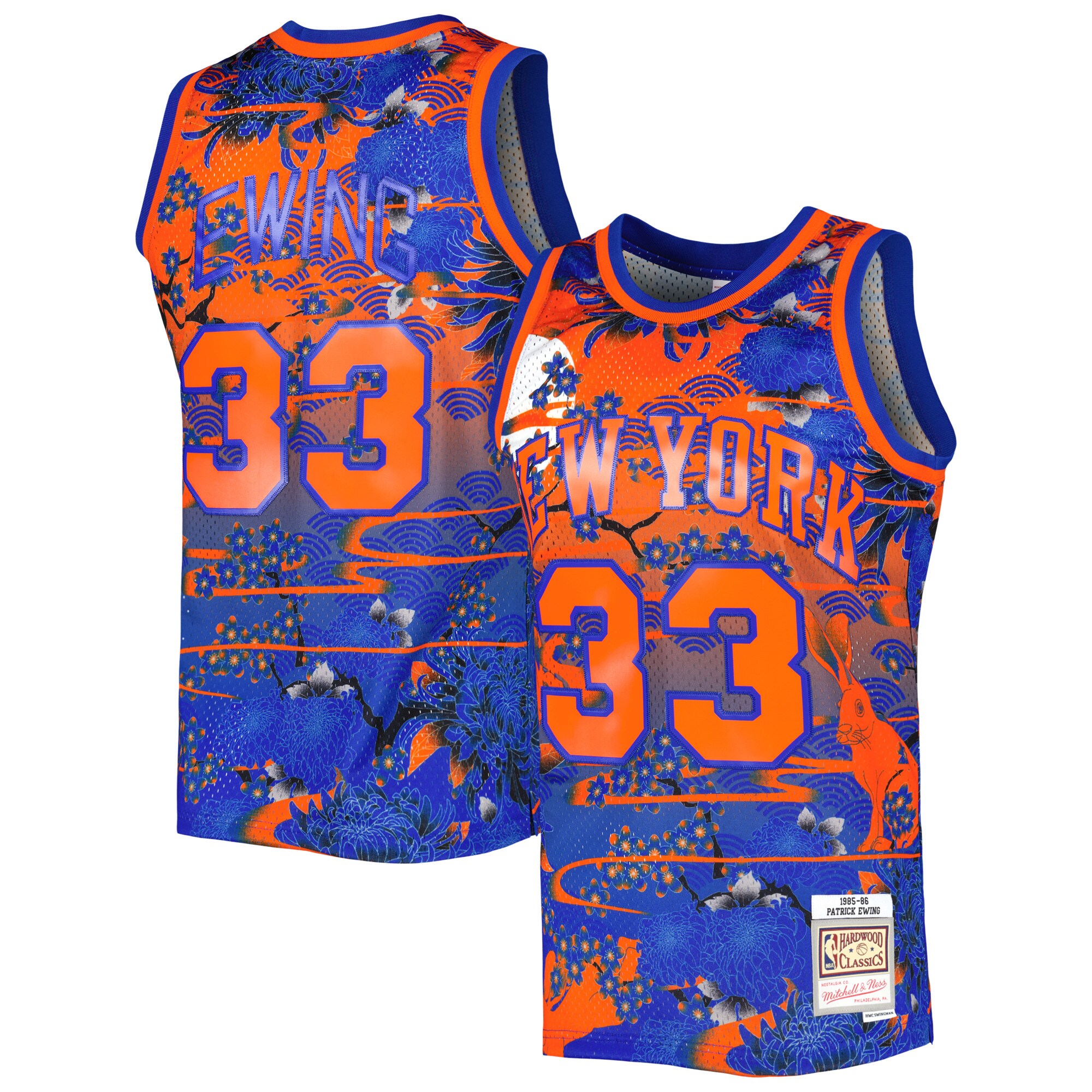 Patrick Ewing New York Knicks Mitchell & Ness 1985\/86 Hardwood Classics Lunar New Year Swingman Jersey - Blue