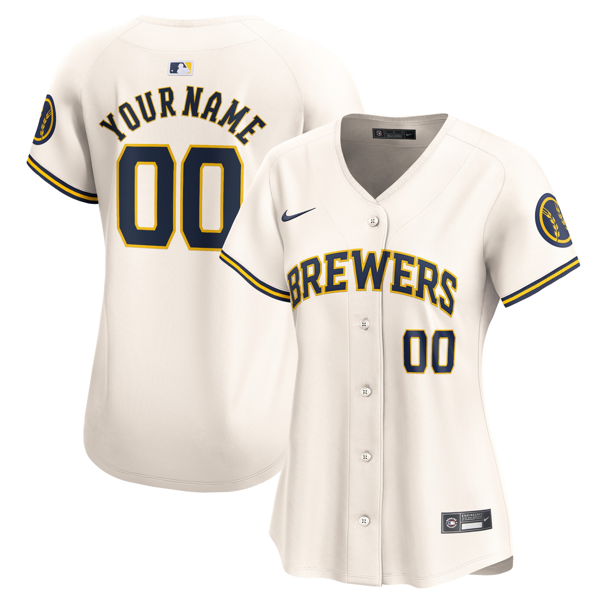 Milwaukee Brewers  Women's Home Limited Custom Jersey - Cream